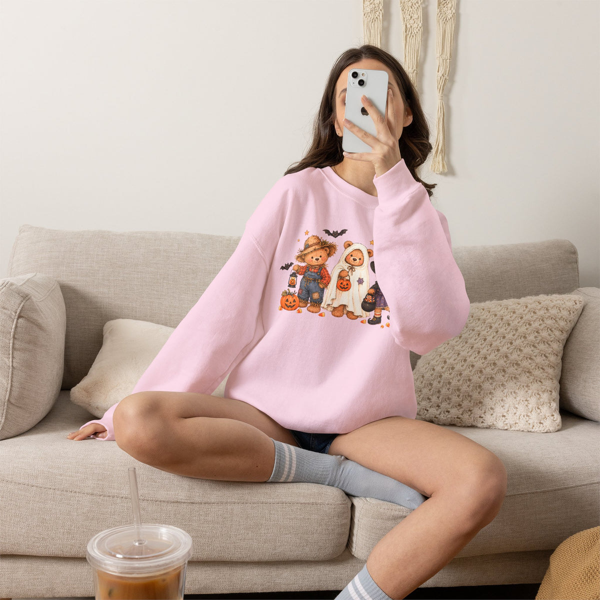 Halloween Teddy Bear Sweatshirt, Cute Trick or Treat Crewneck, Witch Ghost Scarecrow Bears, Spooky Season Fall Sweatshirt