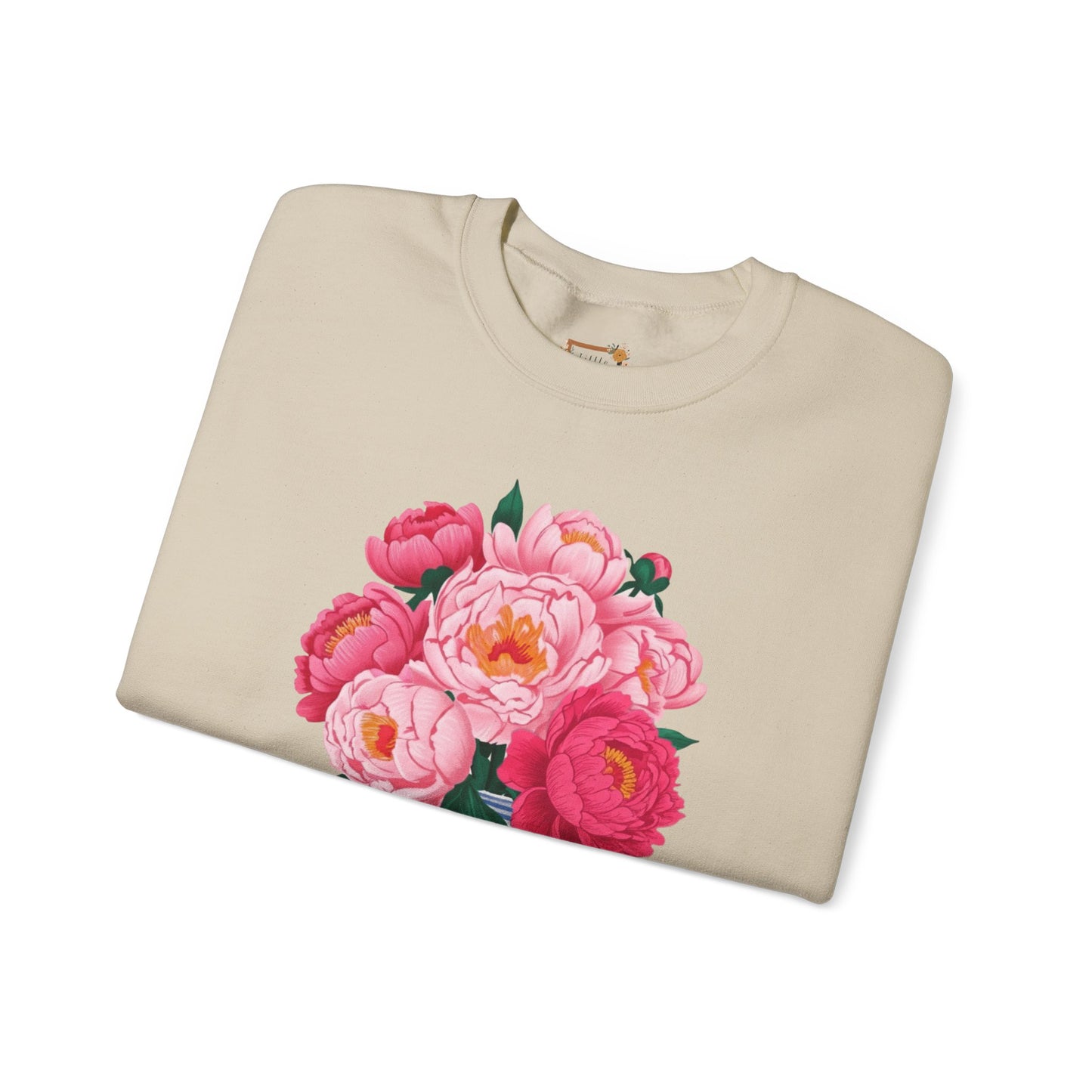 Pink Peonies in Blue Vintage Vase Floral Sweatshirt • Cottagecore Garden Bouquet Crewneck • Botanical Apparel