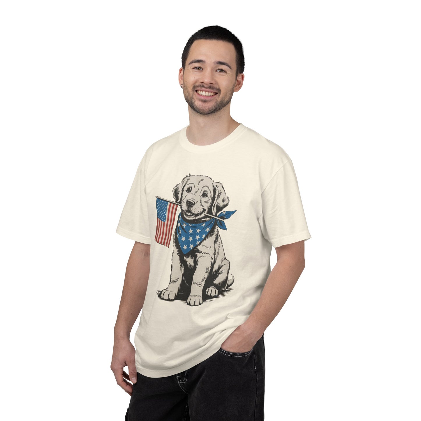 4th of July Patriotic Dog Puppy Tee • Americana Dog Lover Graphic • Red White Blue Flag Shirt