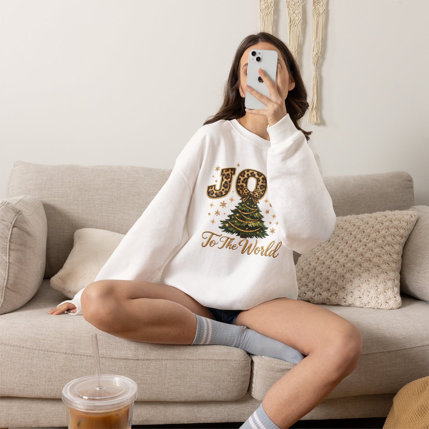 Joy To The World Christmas Sweatshirt — Leopard Print Tree Holiday Crewneck