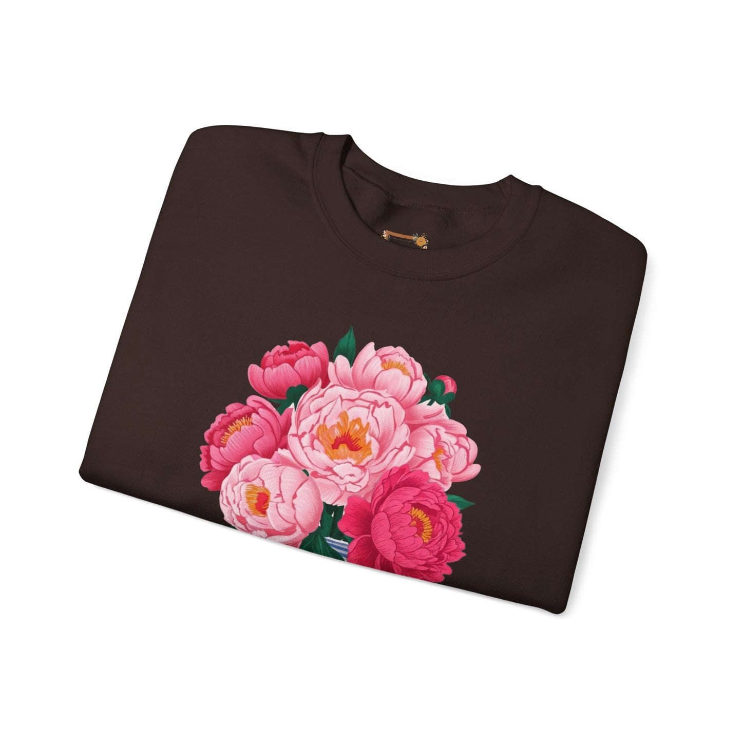 Pink Peonies in Blue Vintage Vase Floral Sweatshirt • Cottagecore Garden Bouquet Crewneck • Botanical Apparel