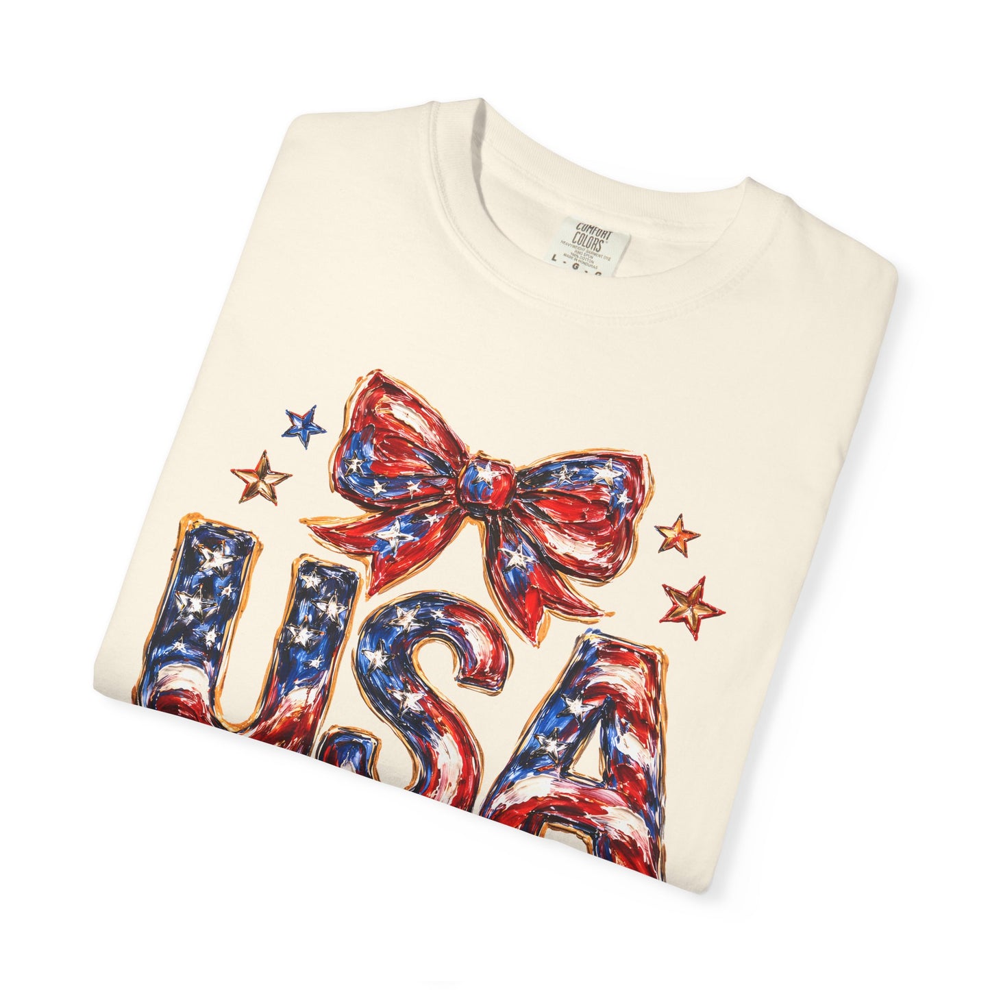 USA Coquette Bow T-Shirt • Red White Blue Patriotic Graphic Tee • Fourth of July Shirt
