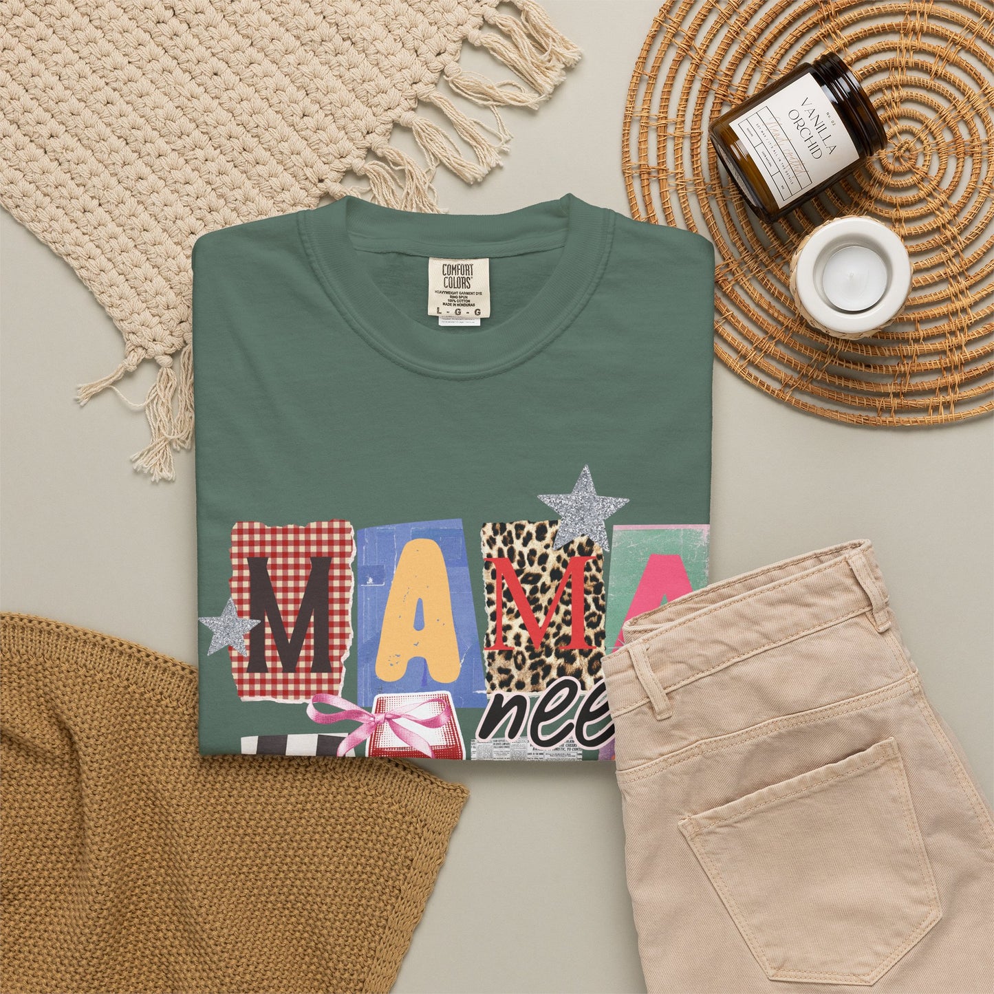 Mama Needs Wine Graphic Tee • Funny Mom Shirt Women • Trendy Patchwork Mixed Print Leopard Gingham Tee • Mom Life Shirt