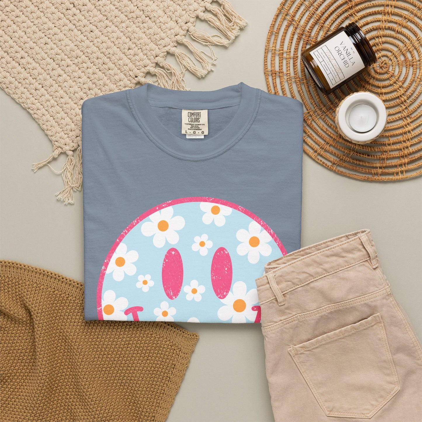 Pink Daisy Smiley Face Tee • Retro Floral Happy Face Shirt • Boutique Mama Graphic Tee