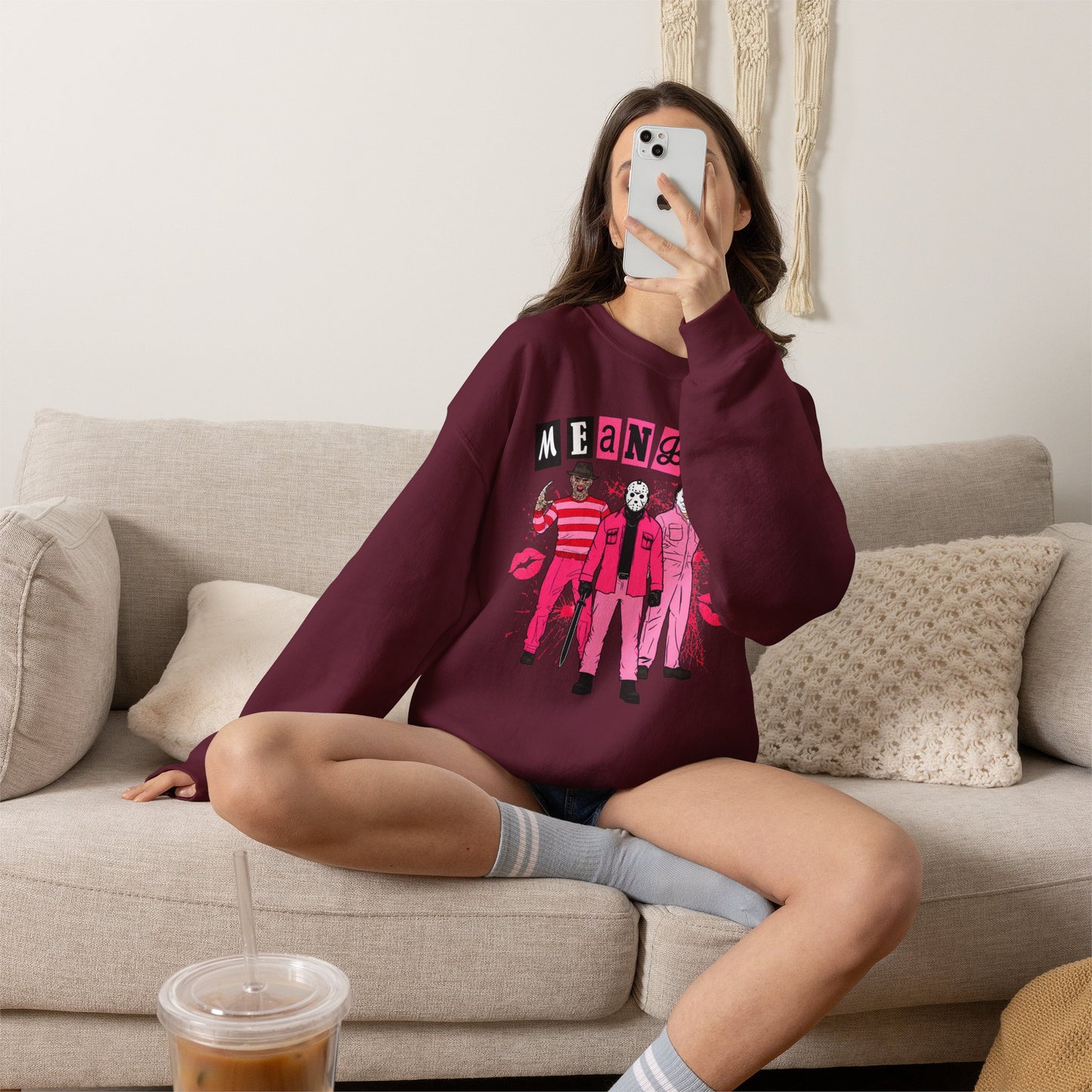 Mean Boys Crewneck Sweatshirt — Retro Pink Graphic Pullover