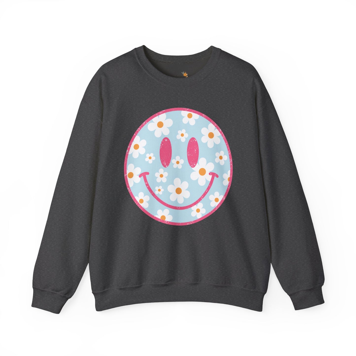 Retro Daisy Smile Sweatshirt • Floral Happy Face Crewneck • Cute Mama Cozy Sweatshirt