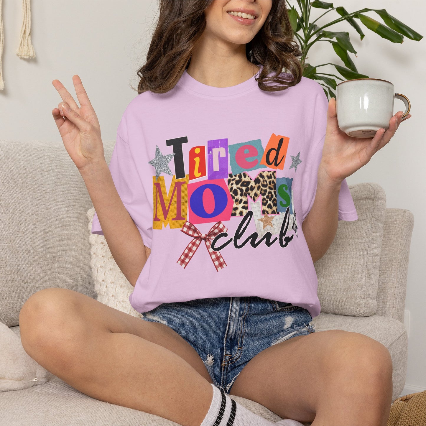 Tired Moms Club Shirt Women • Funny Mom Shirt • Trendy Patchwork Leopard Gingham Graphic Tee • Relatable Mom Outfit