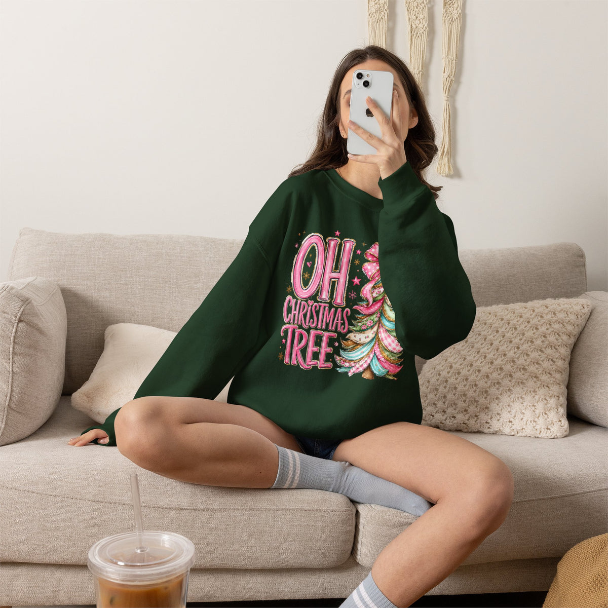 "Oh Christmas Tree" pink Pastel Holiday Crewneck
