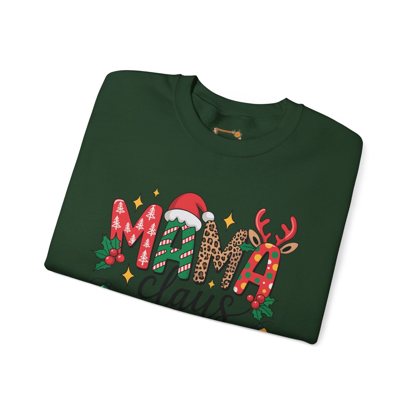 Mama Claus Christmas Sweatshirt | Leopard & Candy Cane Holiday Crewneck | Festive Lights Sweater for Moms | Cute Christmas Outfit