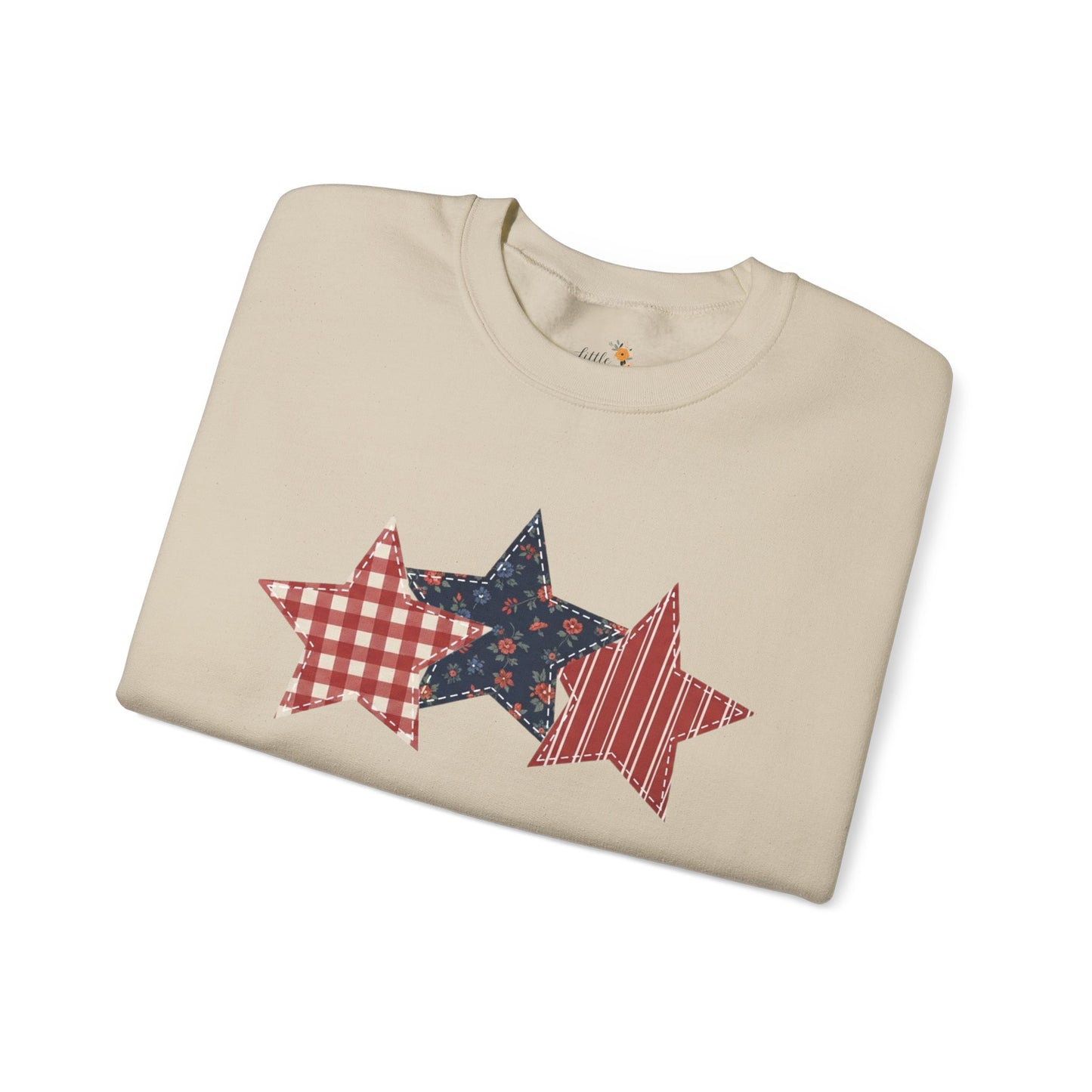4th of July Patchwork Star Sweatshirt for Summer nights • Floral Gingham Red White Blue USA Crewneck • Patriotic Outfit