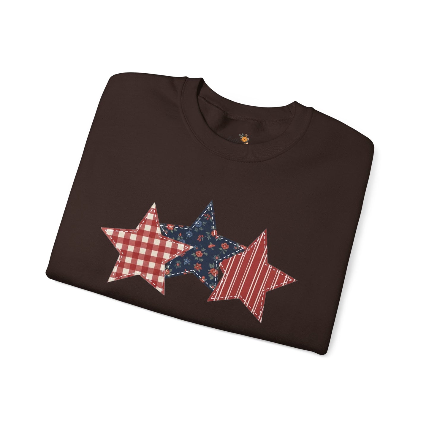 4th of July Patchwork Star Sweatshirt for Summer nights • Floral Gingham Red White Blue USA Crewneck • Patriotic Outfit