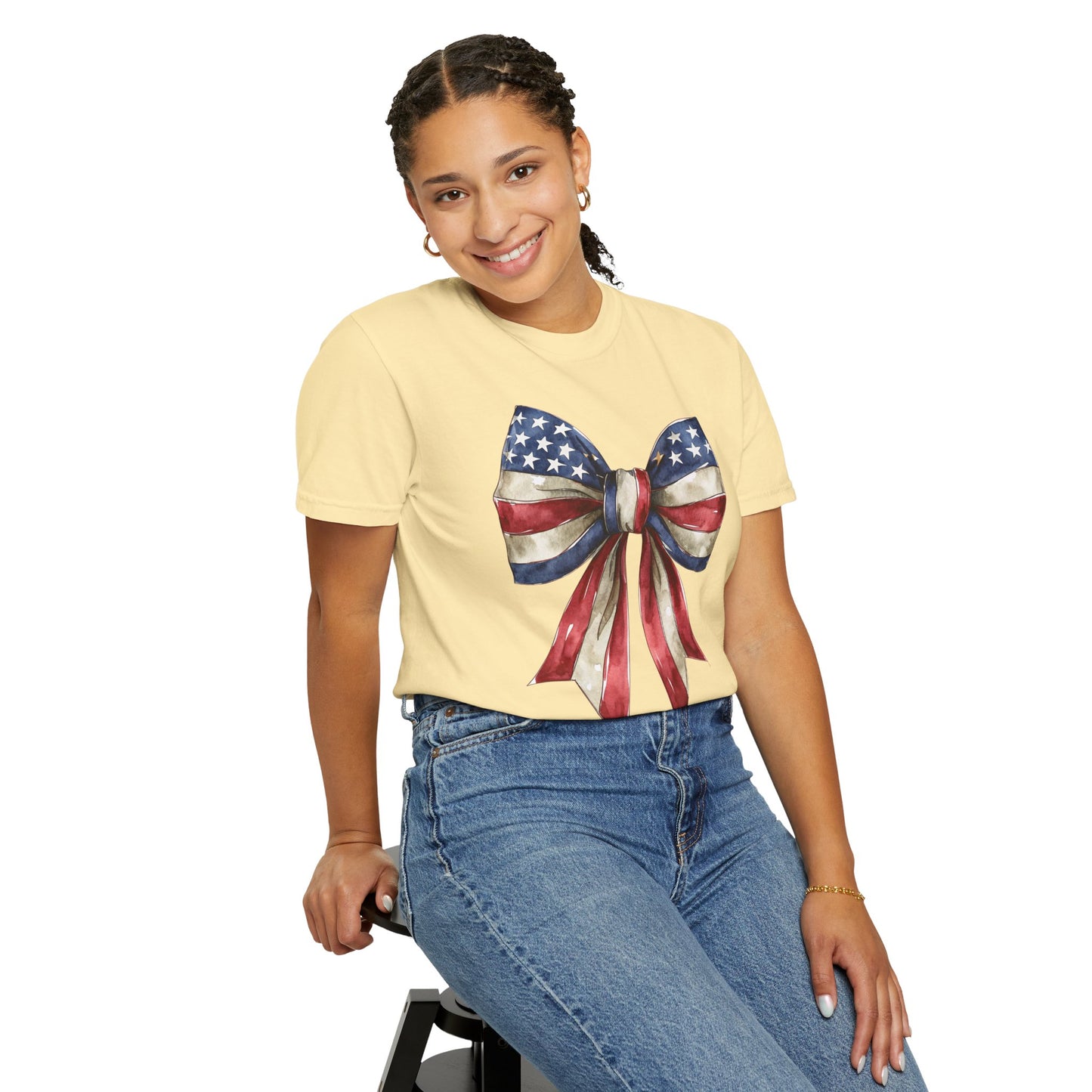 Red White Blue Coquette Bow T-Shirt • 4th of July Tee • American Flag Design Shirt