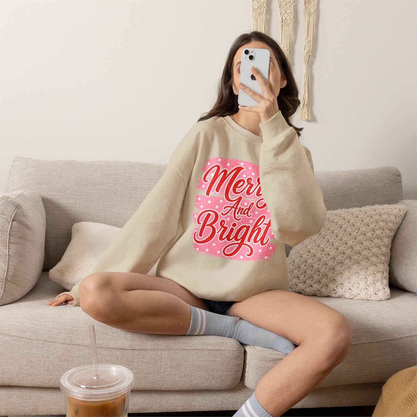 Merry and Bright Sweatshirt — Pink Holiday Crewneck