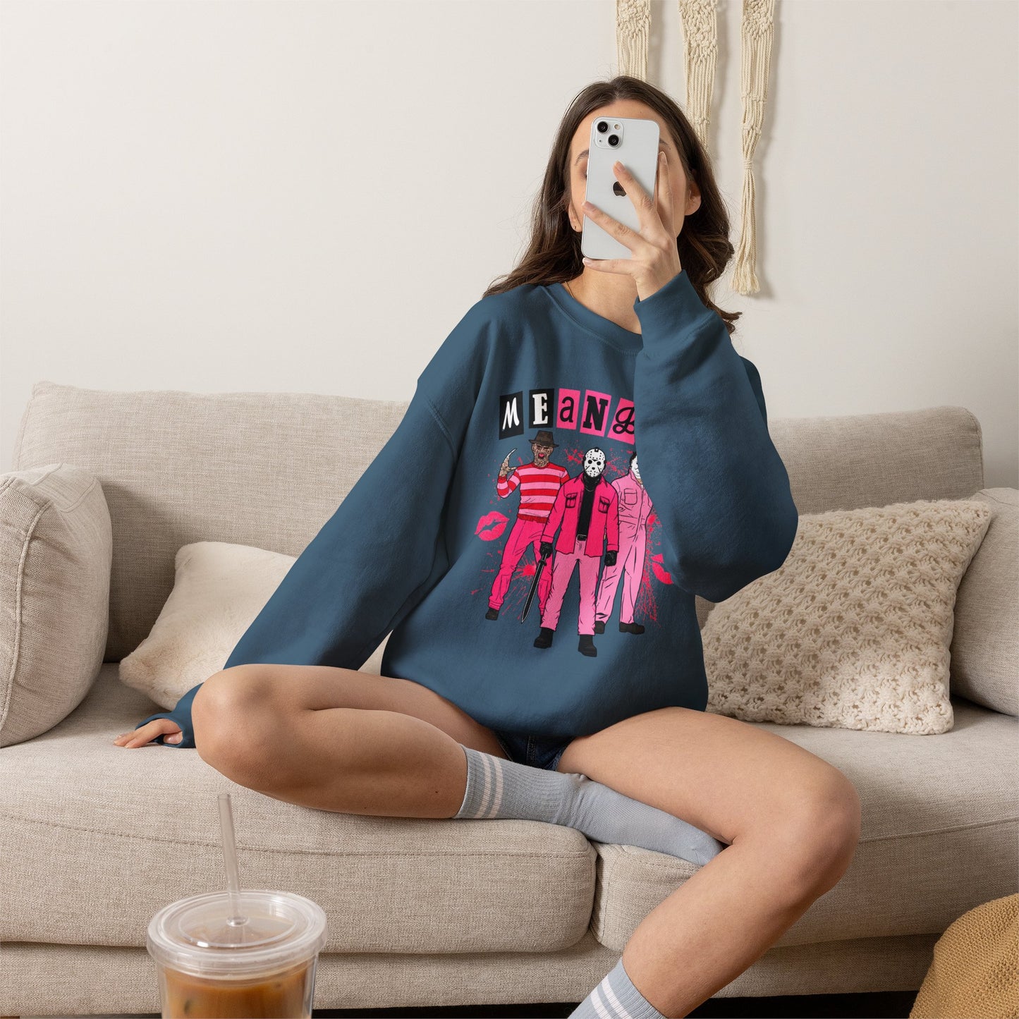Mean Boys Crewneck Sweatshirt — Retro Pink Graphic Pullover