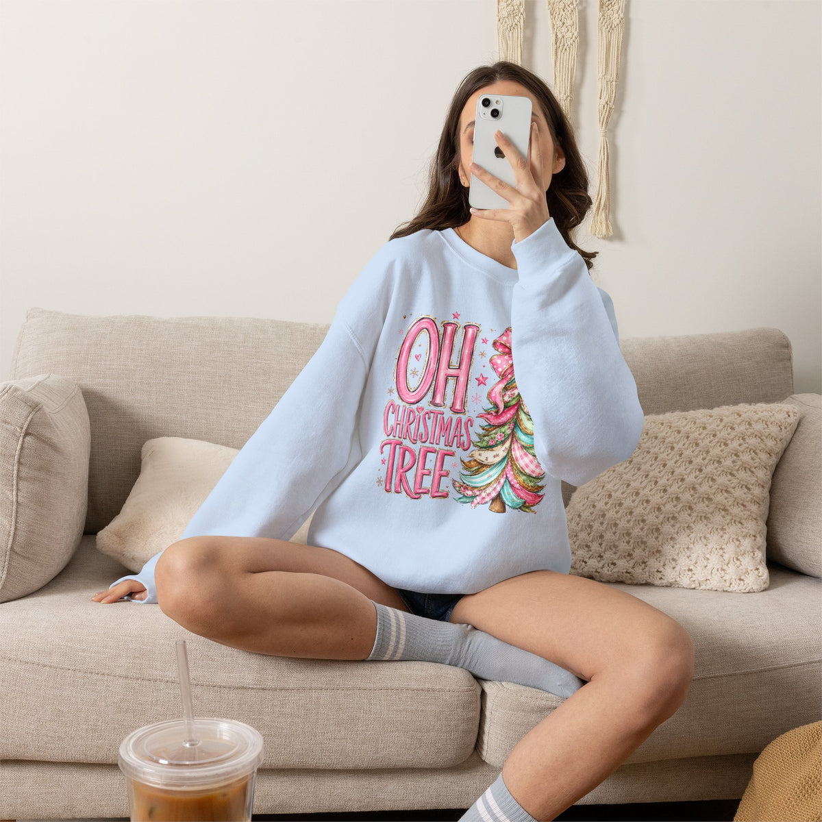 "Oh Christmas Tree" pink Pastel Holiday Crewneck