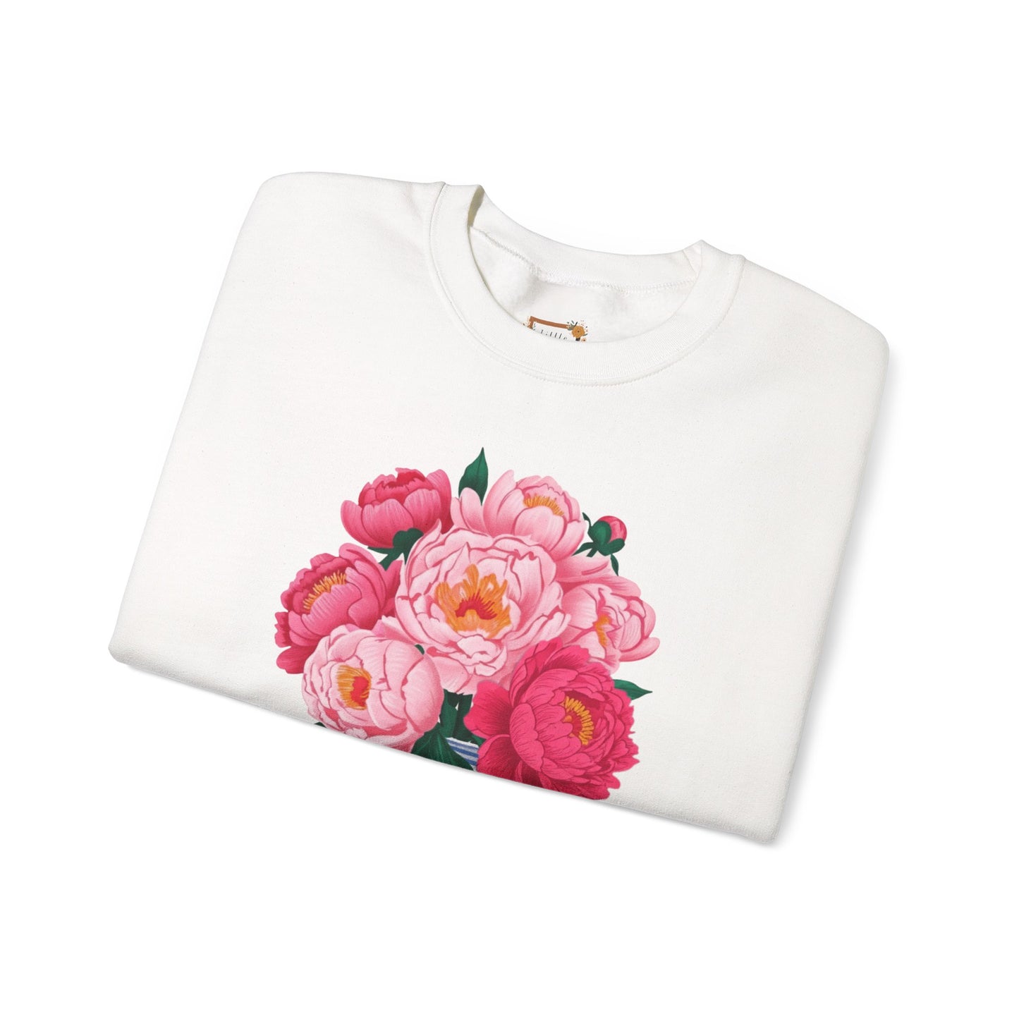 Pink Peonies in Blue Vintage Vase Floral Sweatshirt • Cottagecore Garden Bouquet Crewneck • Botanical Apparel