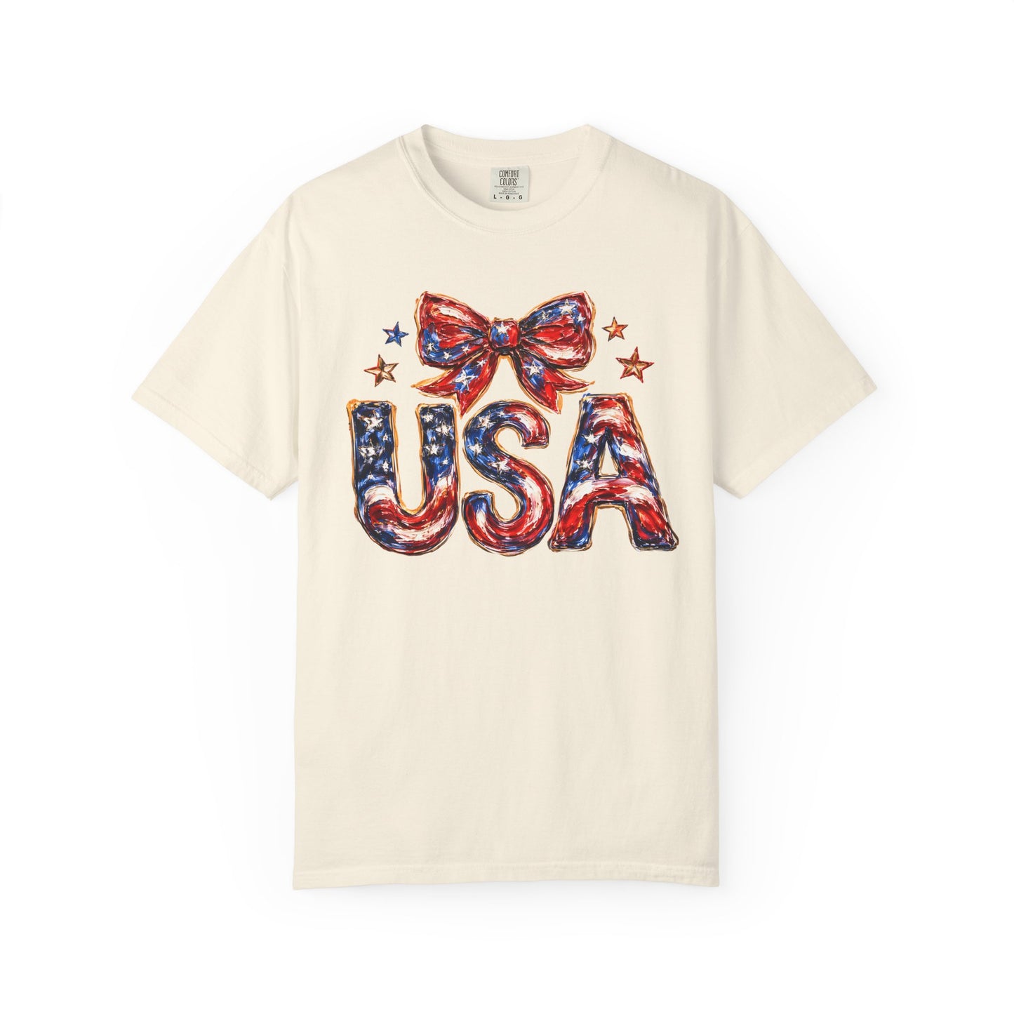 USA Coquette Bow T-Shirt • Red White Blue Patriotic Graphic Tee • Fourth of July Shirt