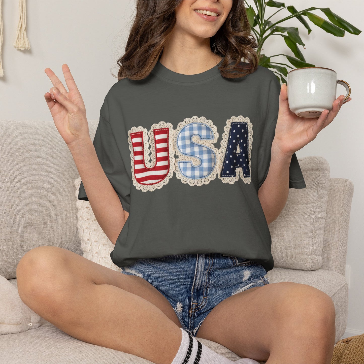 USA Patchwork Shirt • Preppy Patriotic Tee • Coquette Americana Top • Red White Blue Outfit Shirt