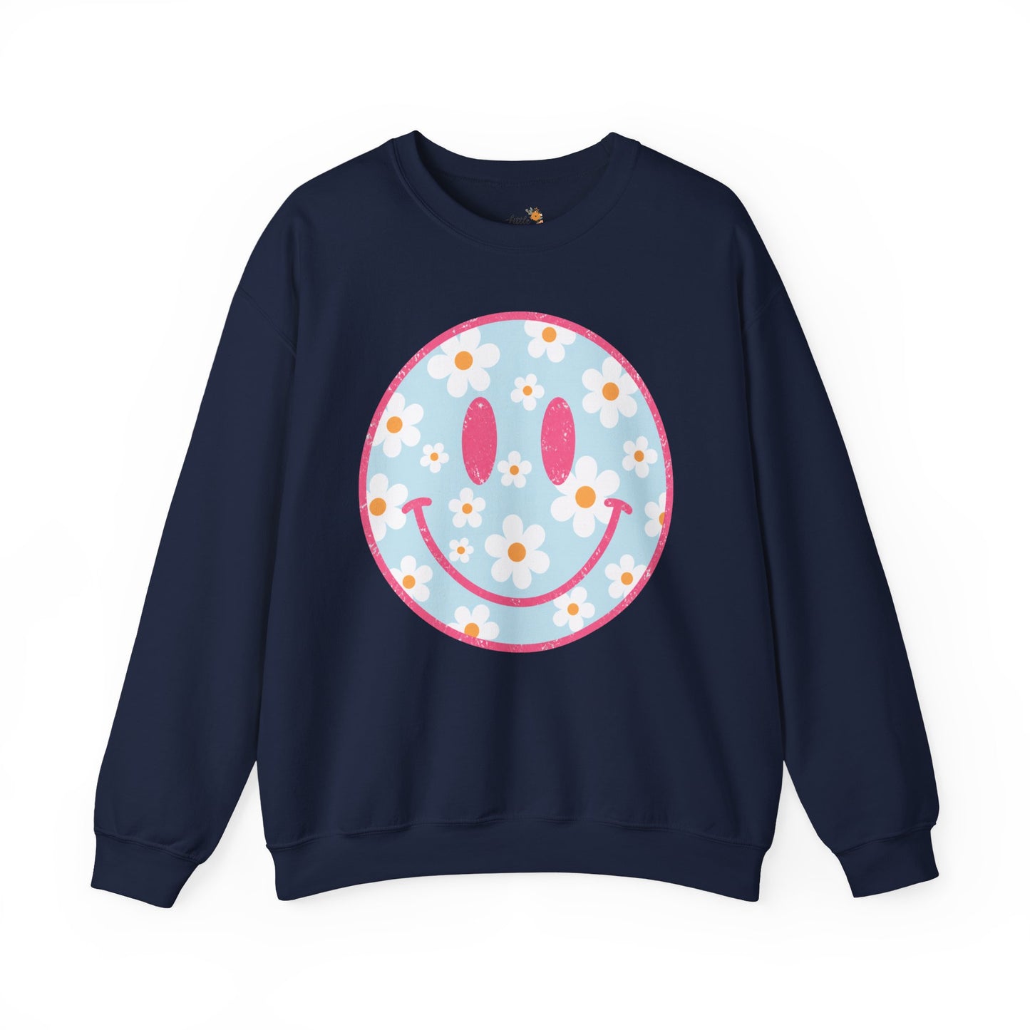 Retro Daisy Smile Sweatshirt • Floral Happy Face Crewneck • Cute Mama Cozy Sweatshirt