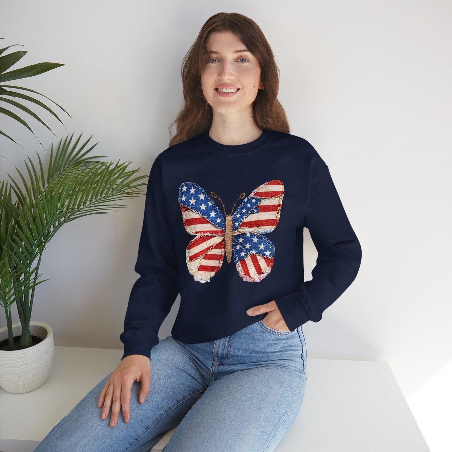 4th of July Butterfly Sweatshirt • Patriotic Butterfly Crewneck • Vintage Americana Red White Blue Graphic