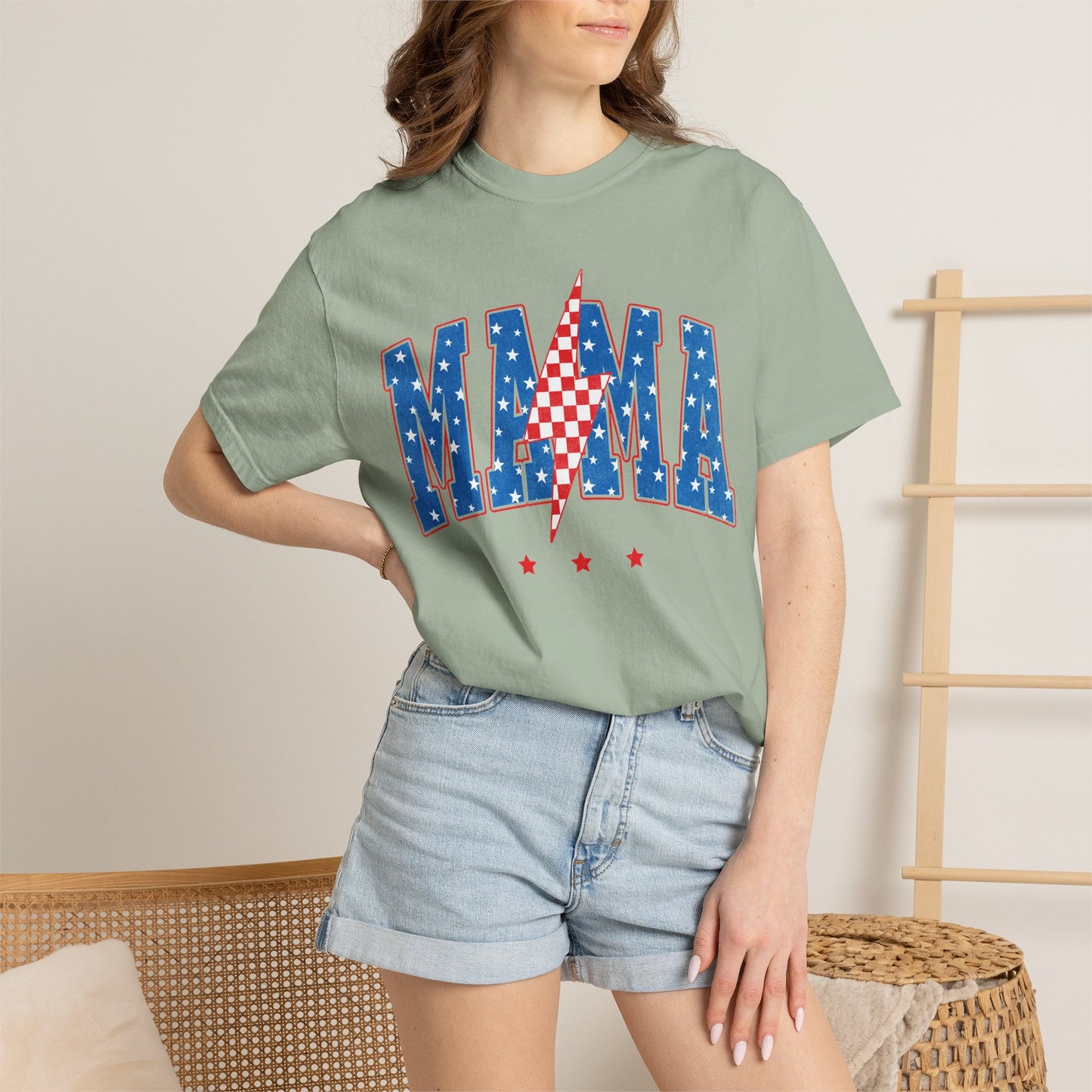 Patriotic MAMA Shirt • Lightning Bolt Mama Tee • Red White Blue Americana Graphic