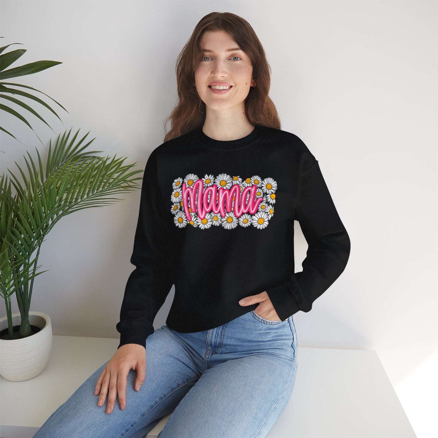 Pink Daisy Mama Sweatshirt • Floral Mama Crewneck • Spring Mama Graphic Sweatshirt • Cute Motherhood Cozy Outfit