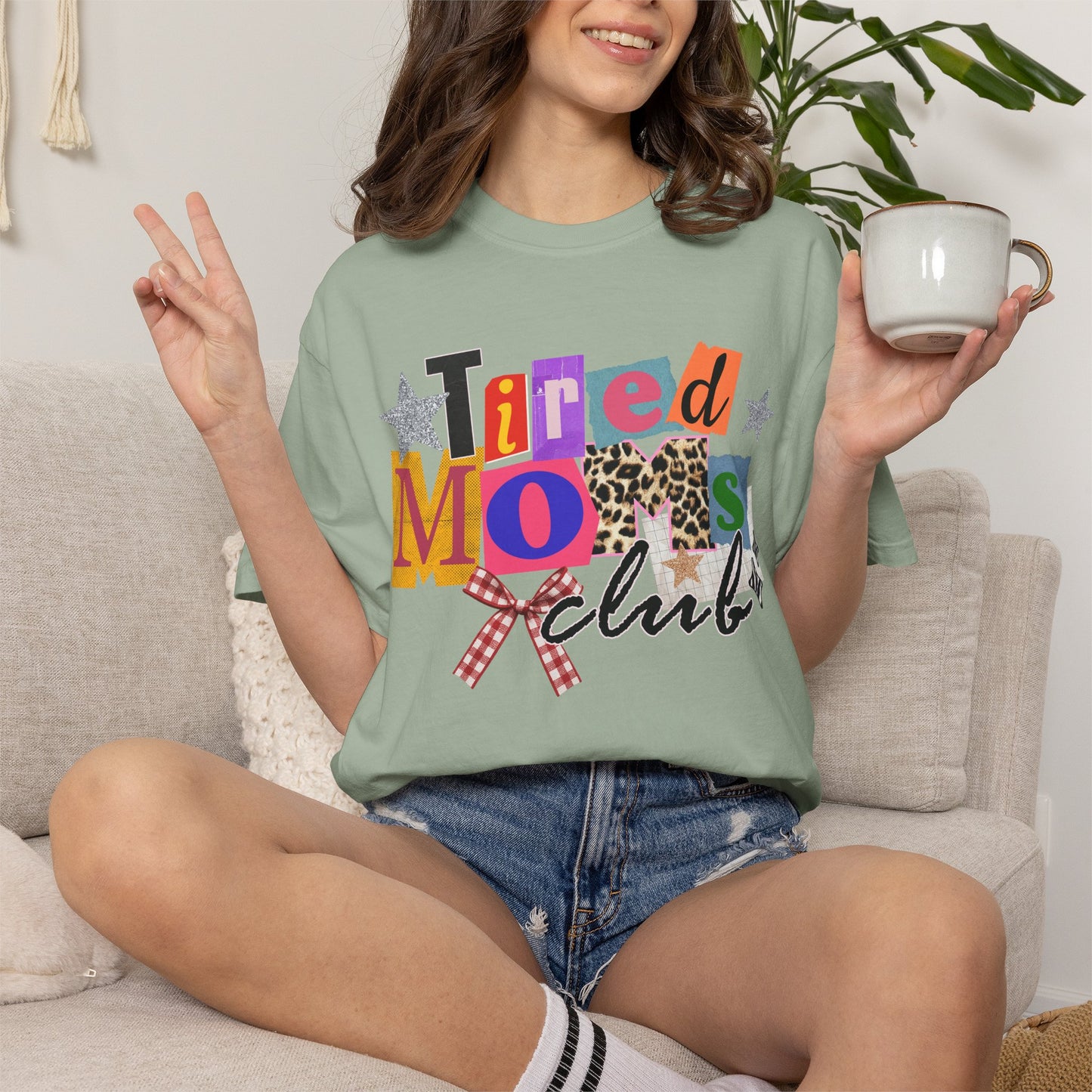 Tired Moms Club Shirt Women • Funny Mom Shirt • Trendy Patchwork Leopard Gingham Graphic Tee • Relatable Mom Outfit