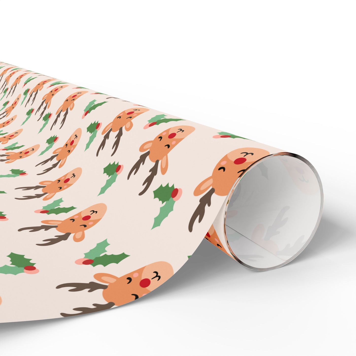 Sleepy Reindeer Wrapping Paper | Minimal Christmas Pattern | Cute Deer & Holly Print | Cozy Holiday Gift Wrap & Winter Decor