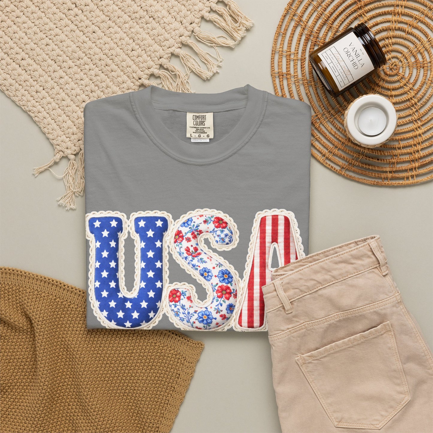 Floral Patchwork USA Shirt • Preppy Patriotic Tee • Vintage Americana Gingham Shirt • 4th of July Mom Outfit