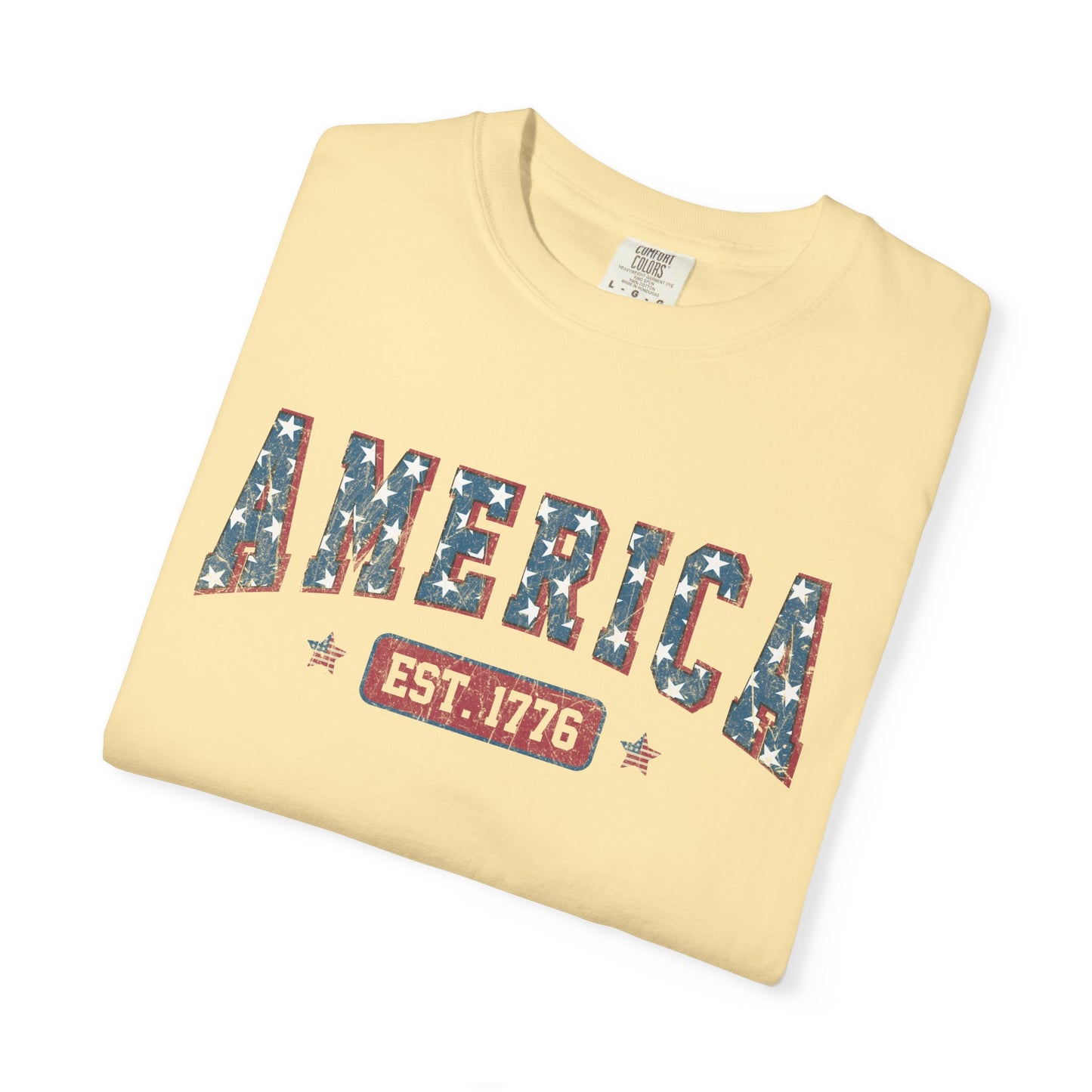 America Est 1776 T-Shirt • Vintage Patriotic Graphic Tee • Red White Blue Fourth of July Shirt