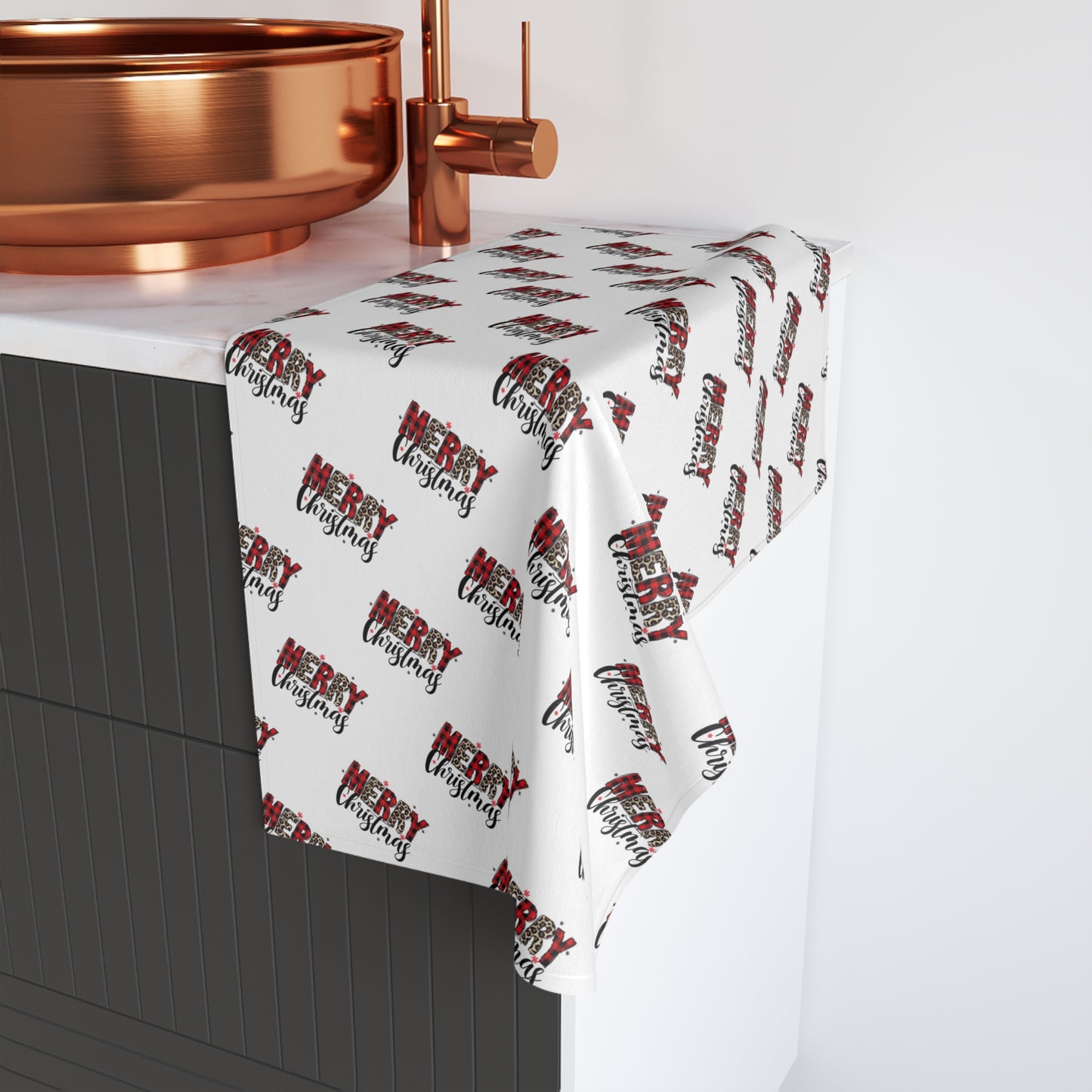 Leopard Print Merry Christmas Hand Towel | 28x16 Holiday Kitchen Decor & Festive Gift for Moms and Families