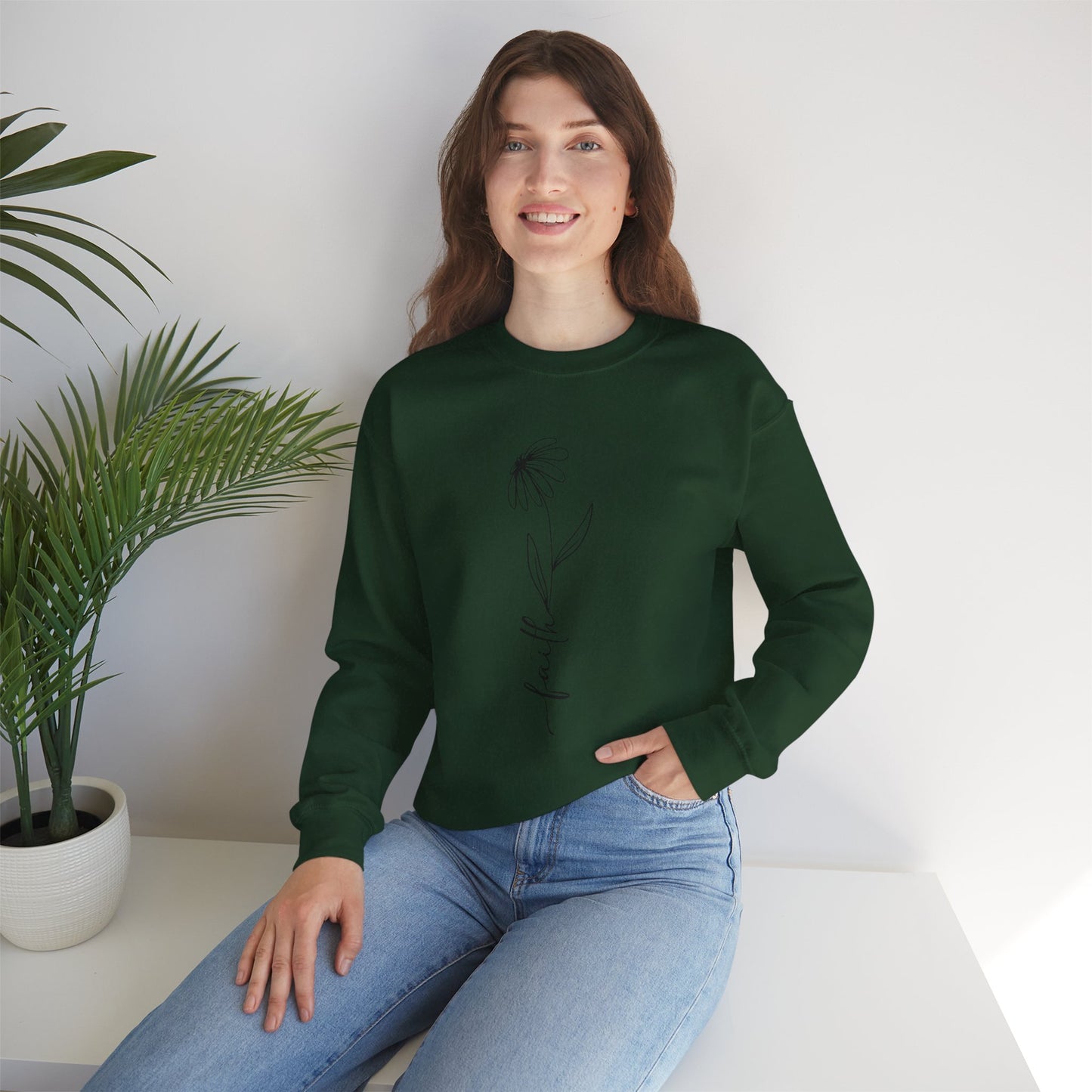 Daisy Faith Floral Sweatshirt | Minimal Line Flower Mama | Neutral Botanical Pullover | Soft Fleece Top