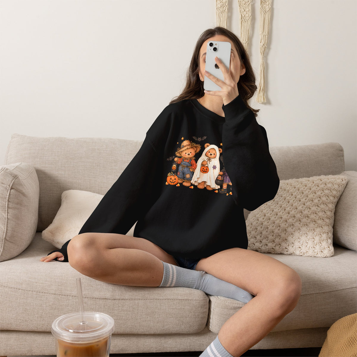 Halloween Teddy Bear Sweatshirt, Cute Trick or Treat Crewneck, Witch Ghost Scarecrow Bears, Spooky Season Fall Sweatshirt