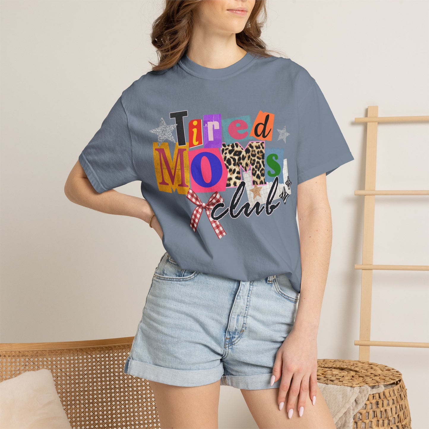 Tired Moms Club Shirt Women • Funny Mom Shirt • Trendy Patchwork Leopard Gingham Graphic Tee • Relatable Mom Outfit
