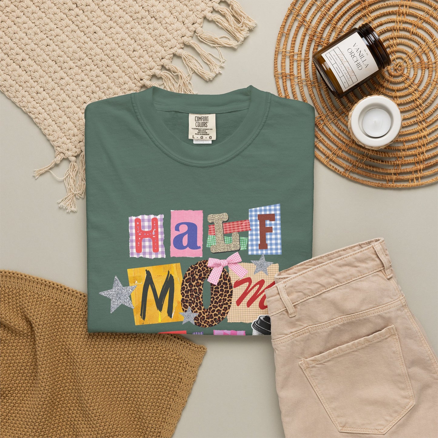 Half Mom Half Coffee Graphic Tee • Funny Mom Shirt Women • Trendy Patchwork Mixed Print Leopard Gingham Tee • Mom Life Shirt