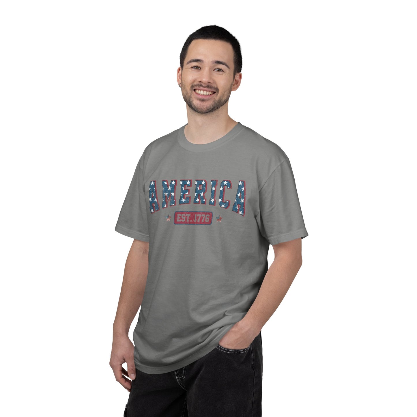 America Est 1776 T-Shirt • Vintage Patriotic Graphic Tee • Red White Blue Fourth of July Shirt