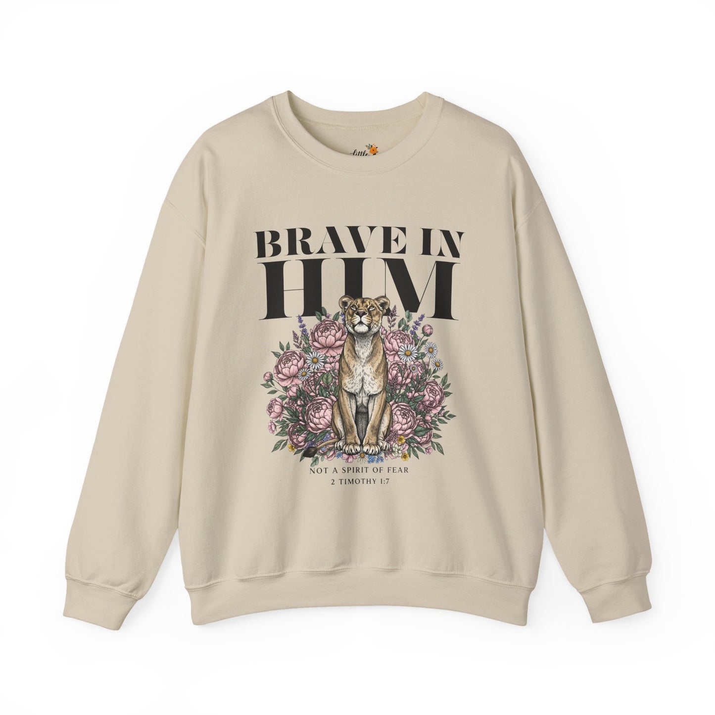 "brave in him" Crewneck Sweatshirt — Inspirational Men's Graphic Sweatshirt