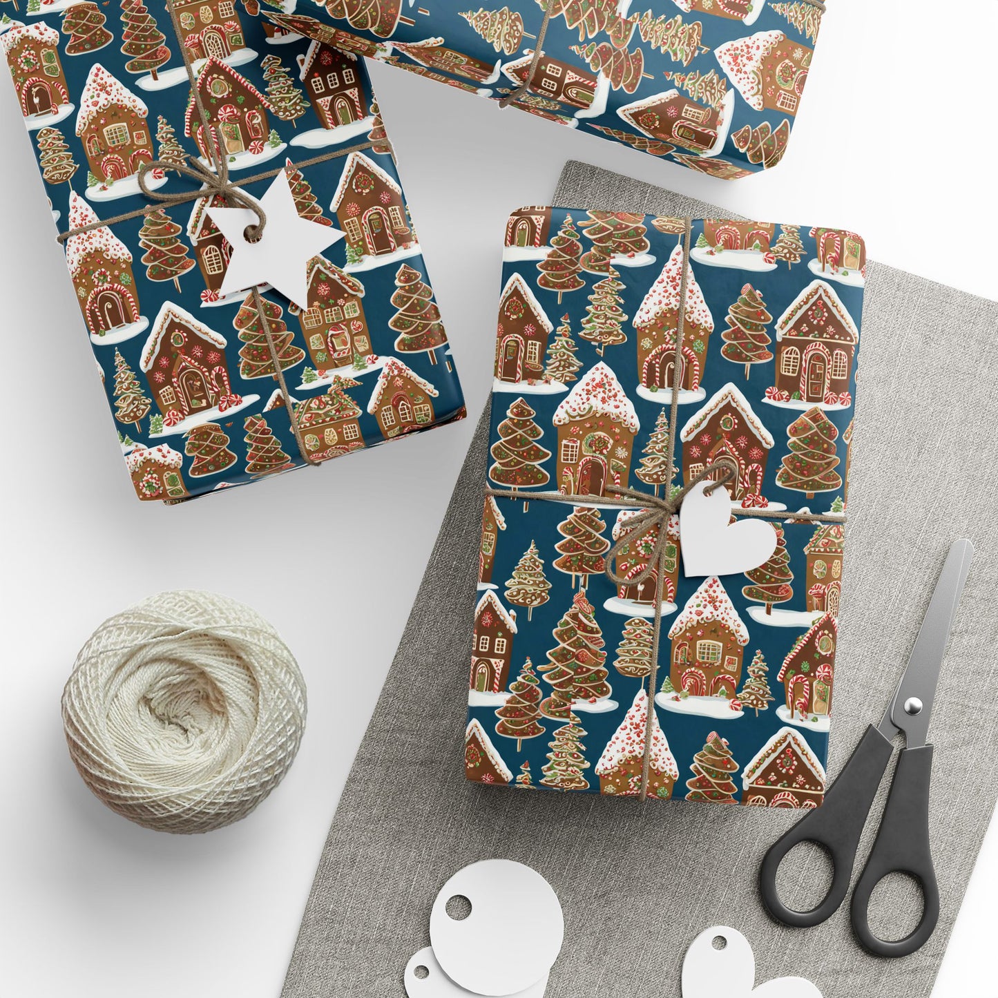 Navy Gingerbread Village Christmas Blanket & Wrapping Paper | Blue Winter Cookie House Pattern | Cozy Holiday Gift Wrap | Festive Home Decor