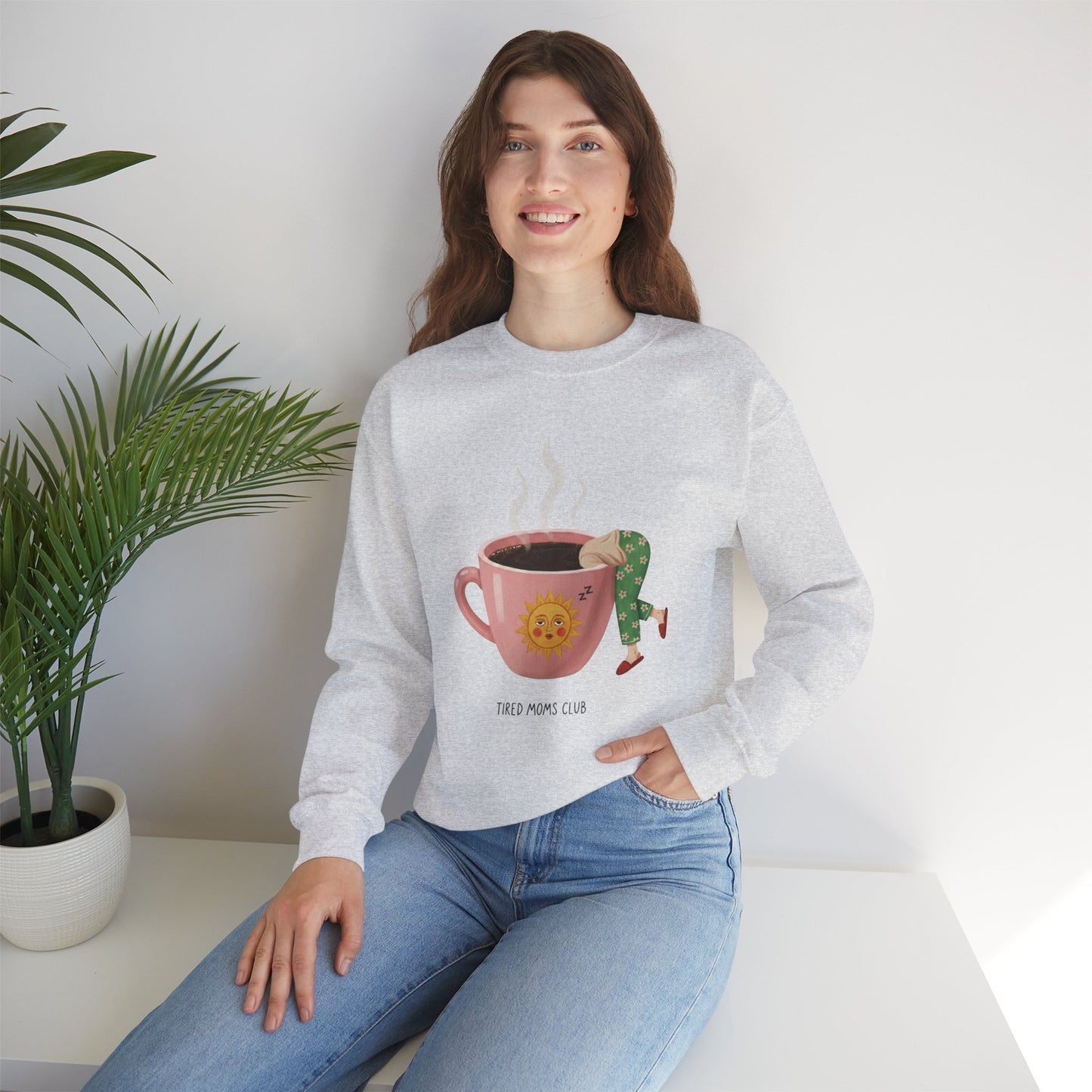 Tired Moms Club Coffee Sweatshirt • Funny Exhausted Mom Crewneck • Relatable Vintage Retro Overstimulated Motherhood