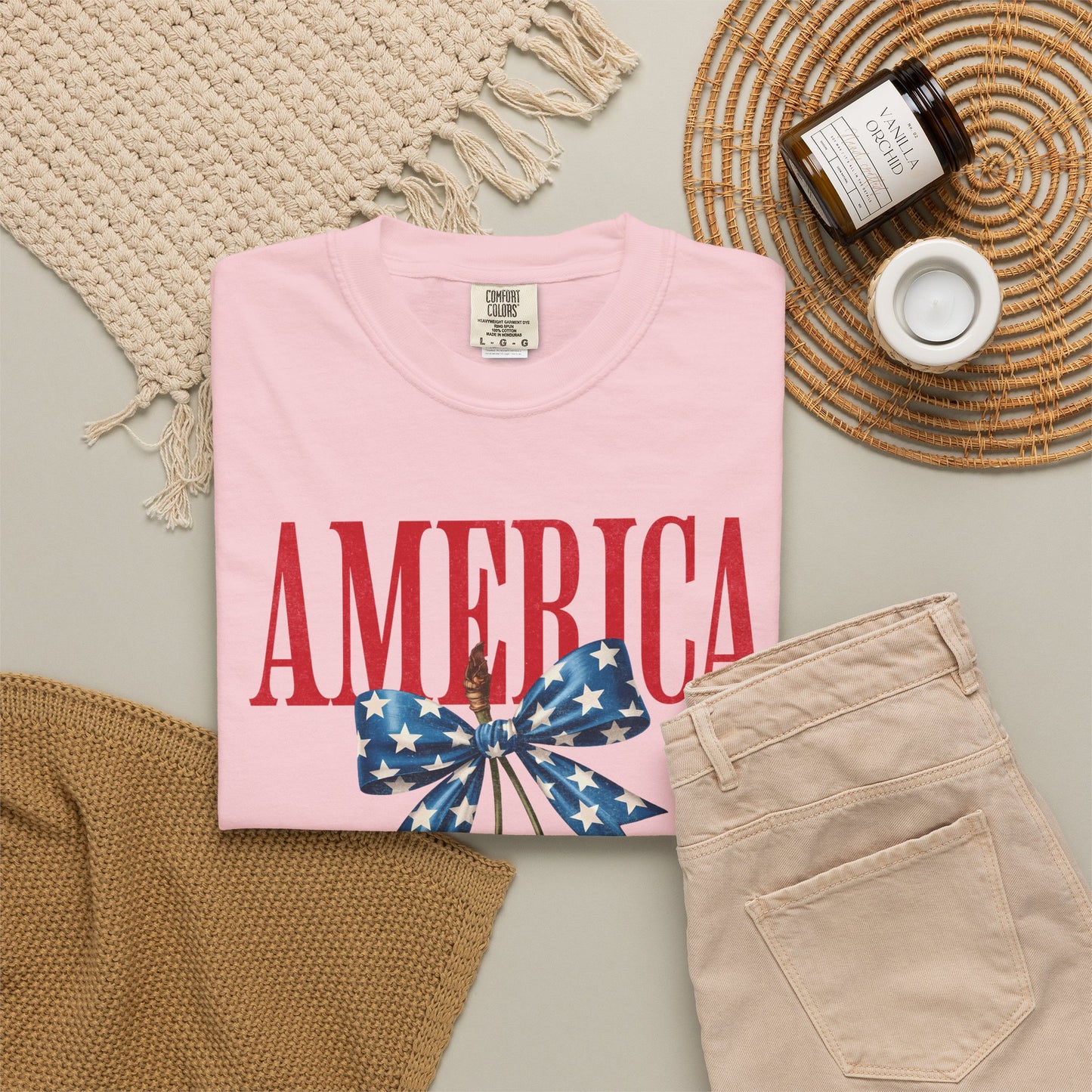 America Cherry Bow T-Shirt • 4th of July Coquette Tee • Red White Blue Graphic Shirt