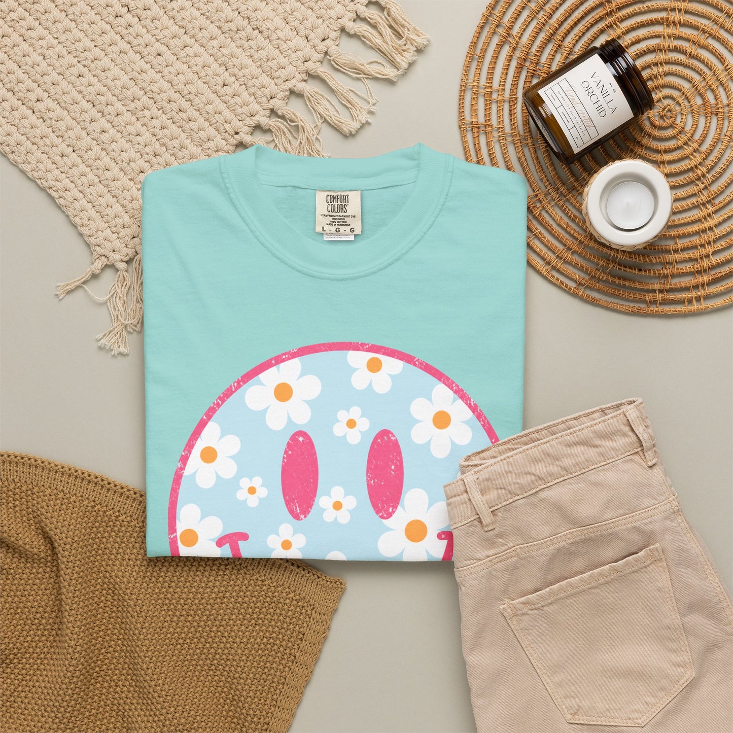 Pink Daisy Smiley Face Tee • Retro Floral Happy Face Shirt • Boutique Mama Graphic Tee