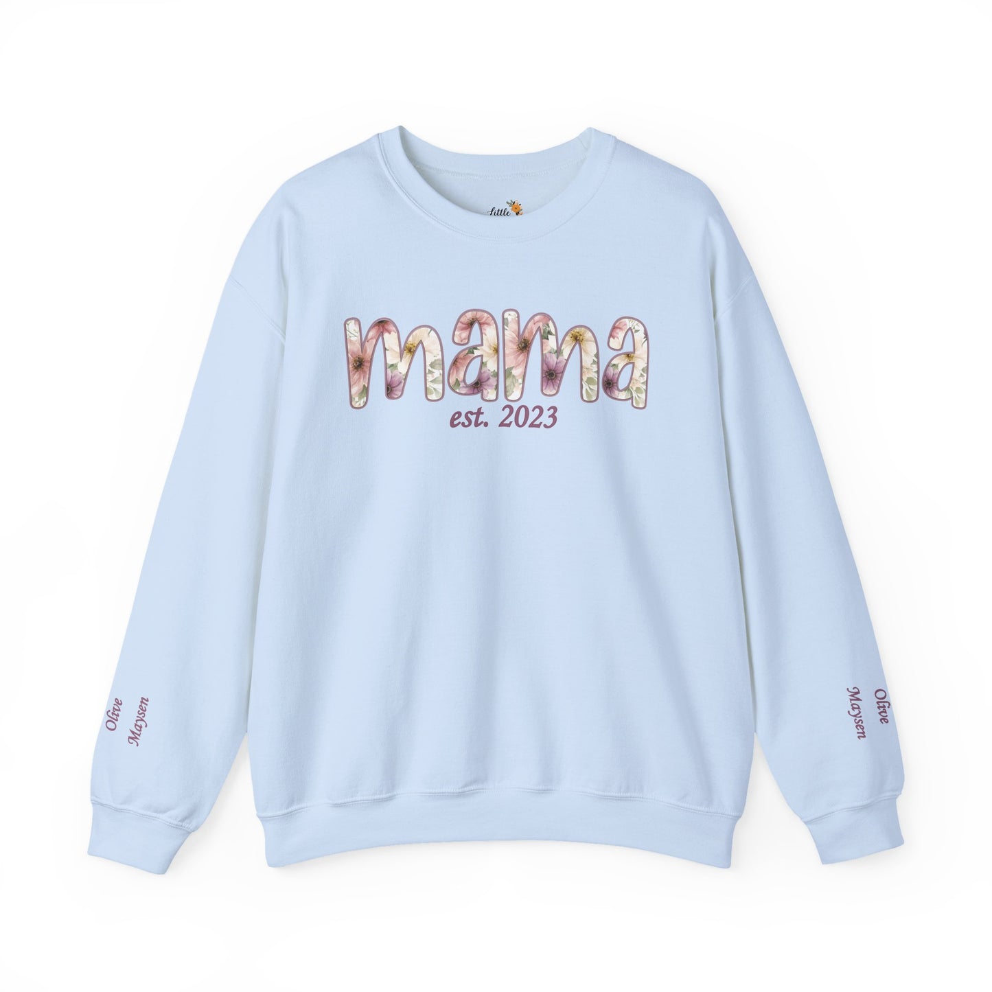 Personalized Mama Sweatshirt • Floral Mama with EST Year • Custom Kids Names Sleeve • Spring Wildflower Mom Crewneck