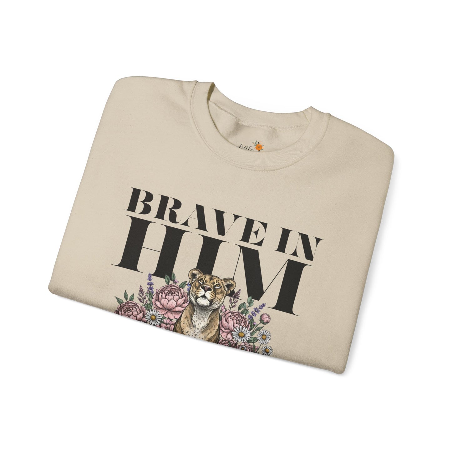 "brave in him" Crewneck Sweatshirt — Inspirational Men's Graphic Sweatshirt