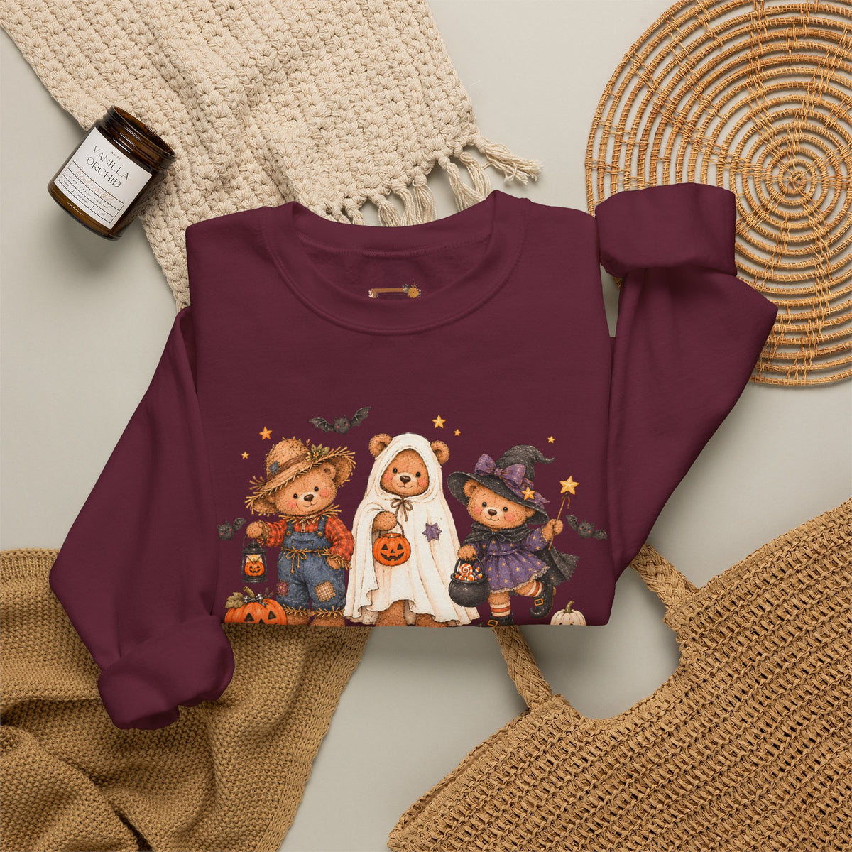 Halloween Teddy Bear Sweatshirt, Cute Trick or Treat Crewneck, Witch Ghost Scarecrow Bears, Spooky Season Fall Sweatshirt