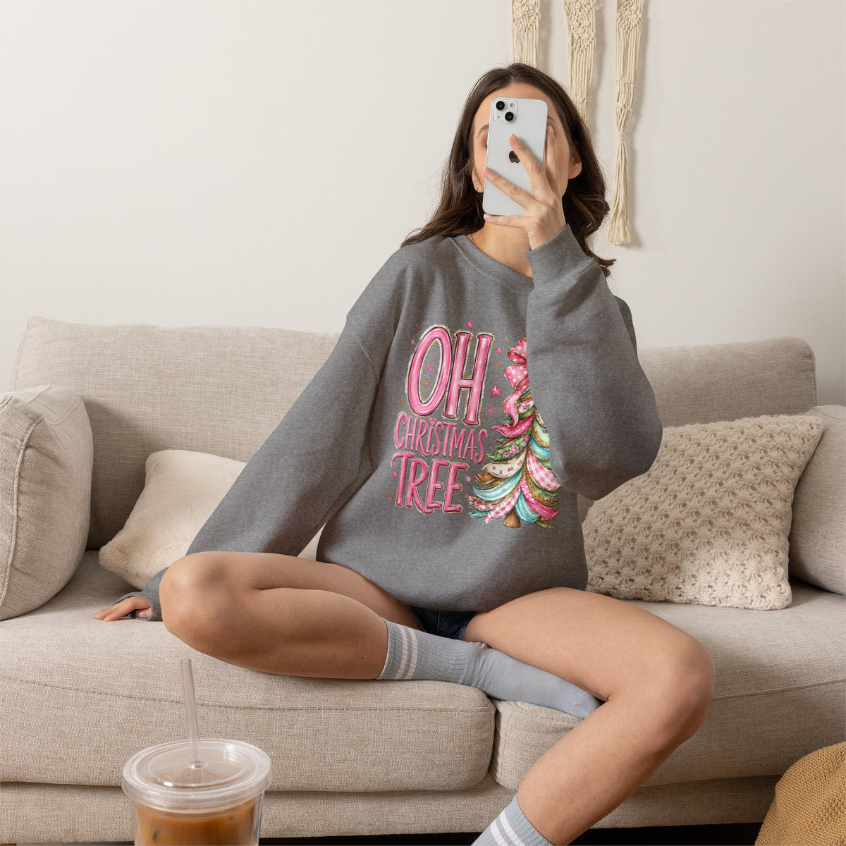 "Oh Christmas Tree" pink Pastel Holiday Crewneck
