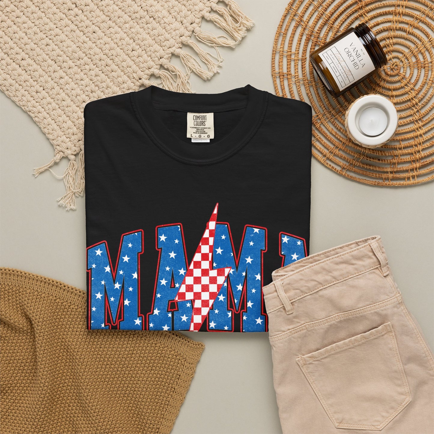 Patriotic MAMA Shirt • Lightning Bolt Mama Tee • Red White Blue Americana Graphic
