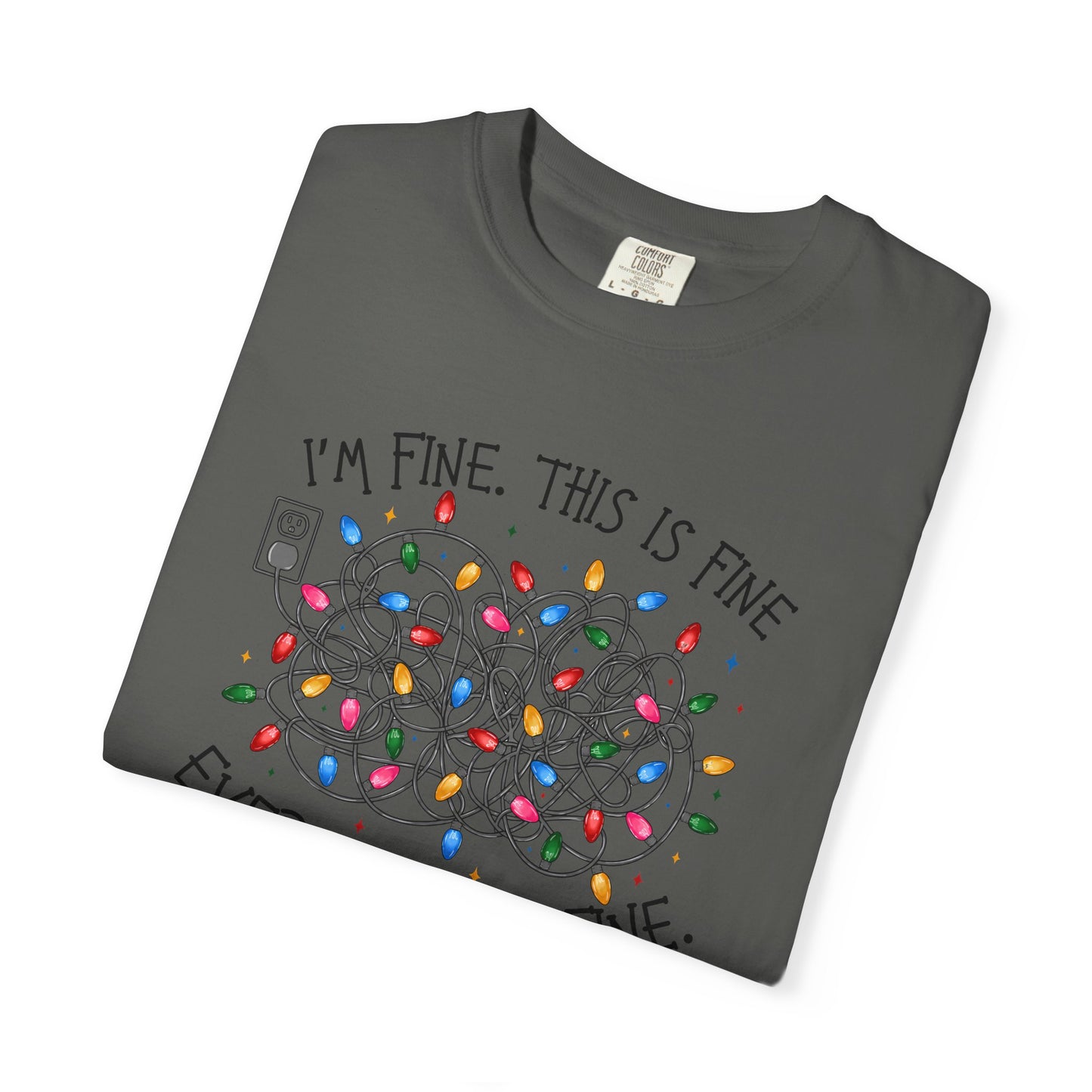 “I’m Fine, This Is Fine” tshirtTangled Holiday Lights Graphic