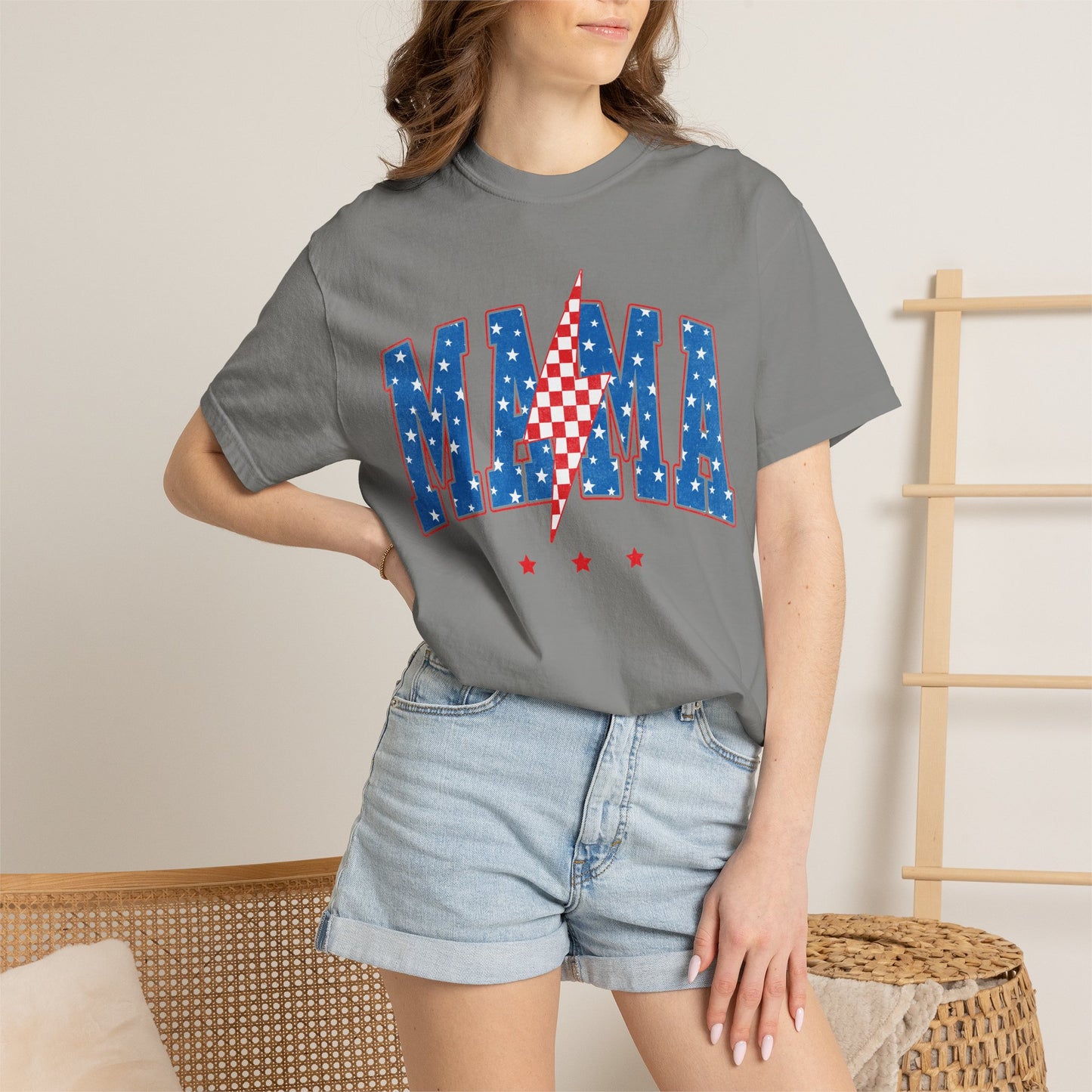 Patriotic MAMA Shirt • Lightning Bolt Mama Tee • Red White Blue Americana Graphic