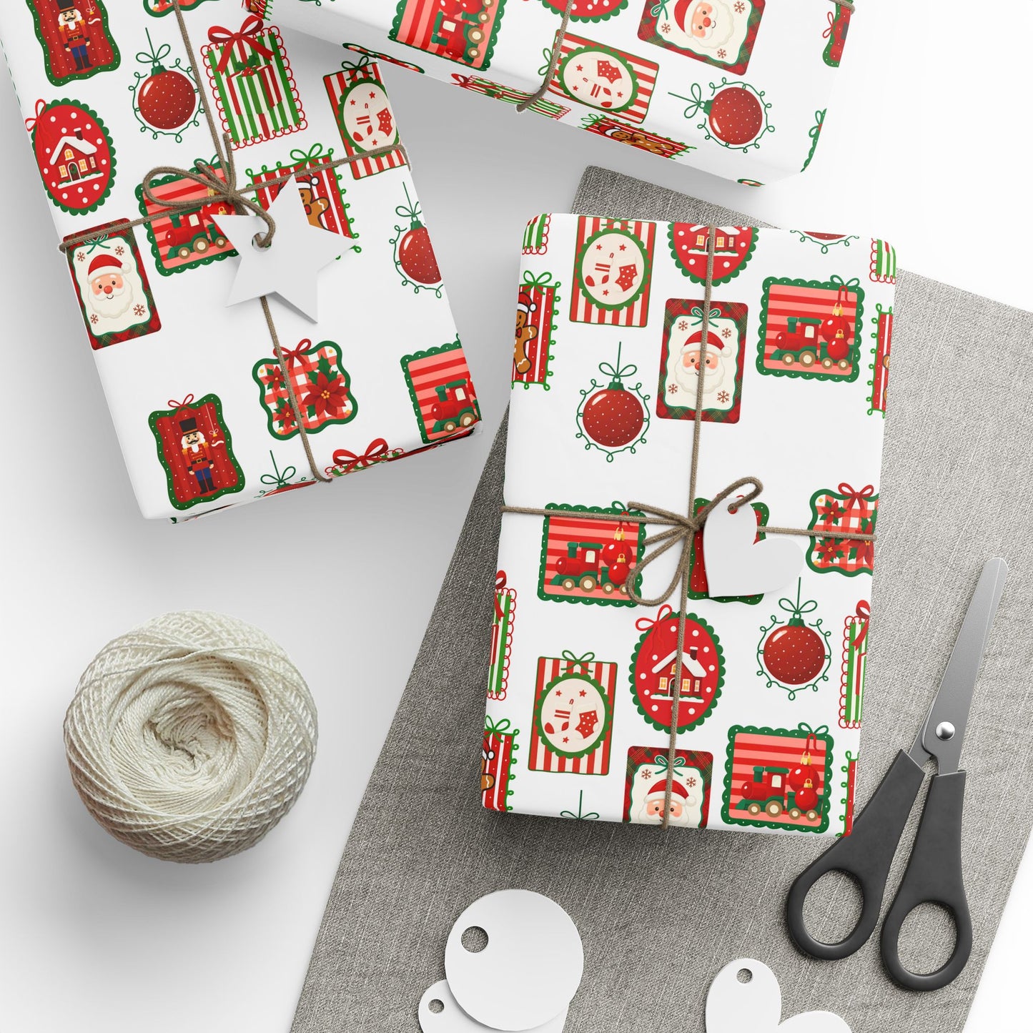 Christmas Stamp Collage Wrapping Paper | Vintage Holiday Postmark Pattern | Red & Green Retro Christmas Gift Wrap | Festive Mail-Inspired Design