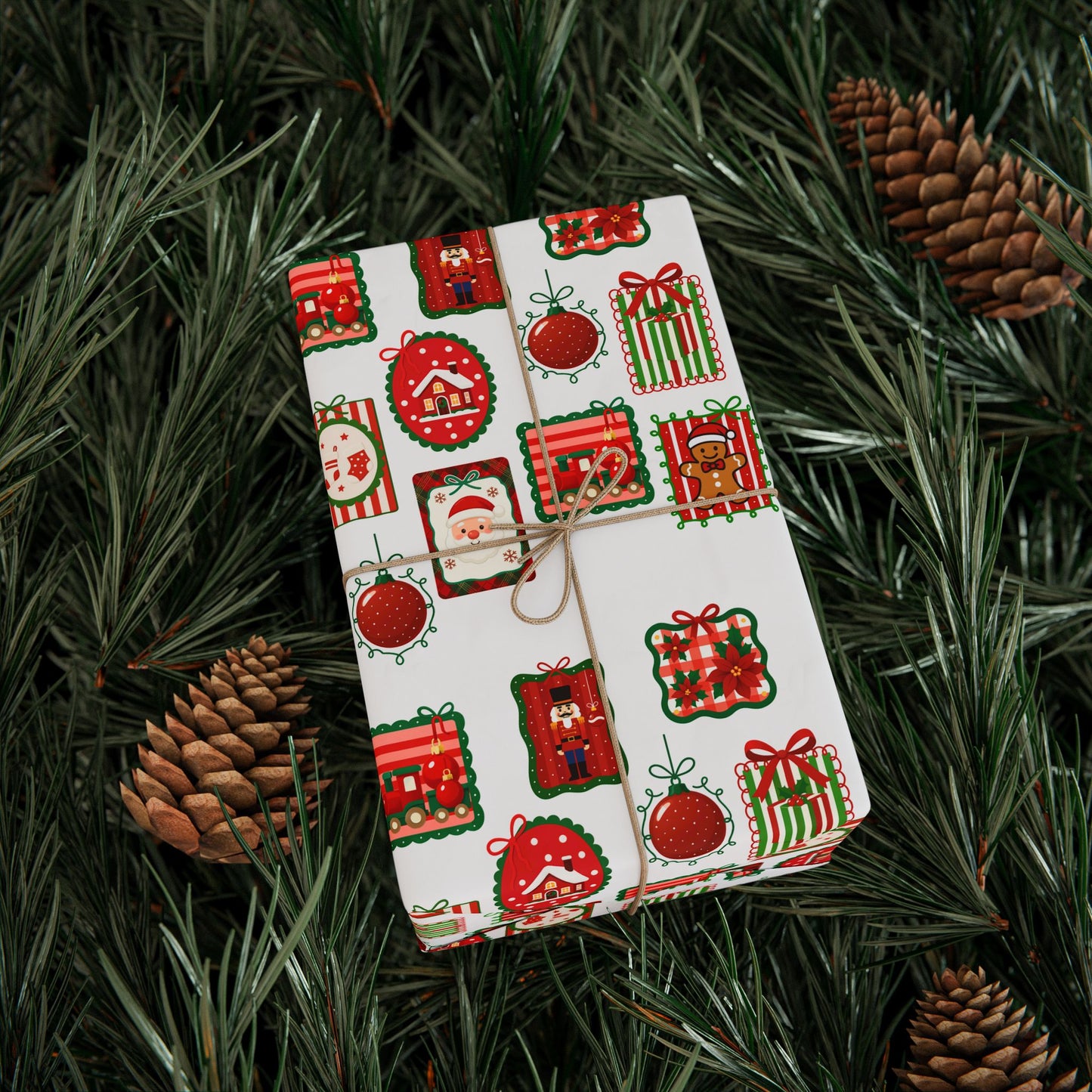 Christmas Stamp Collage Wrapping Paper | Vintage Holiday Postmark Pattern | Red & Green Retro Christmas Gift Wrap | Festive Mail-Inspired Design